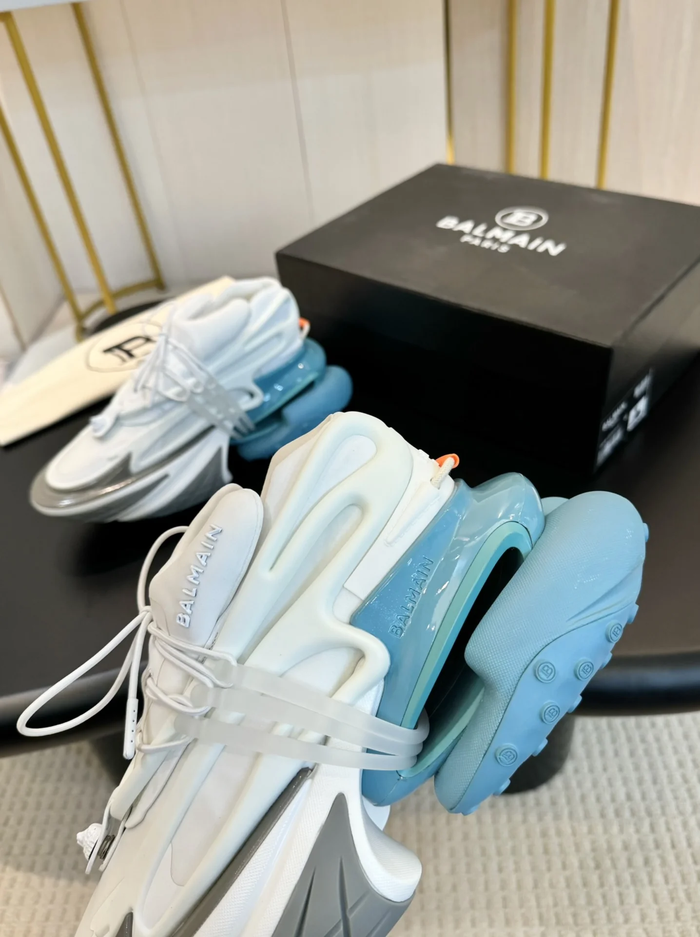 BALMAIN Sneakers Mixed Materials White-Grey-Blue EU35-46 C90202609110088 - Image 6