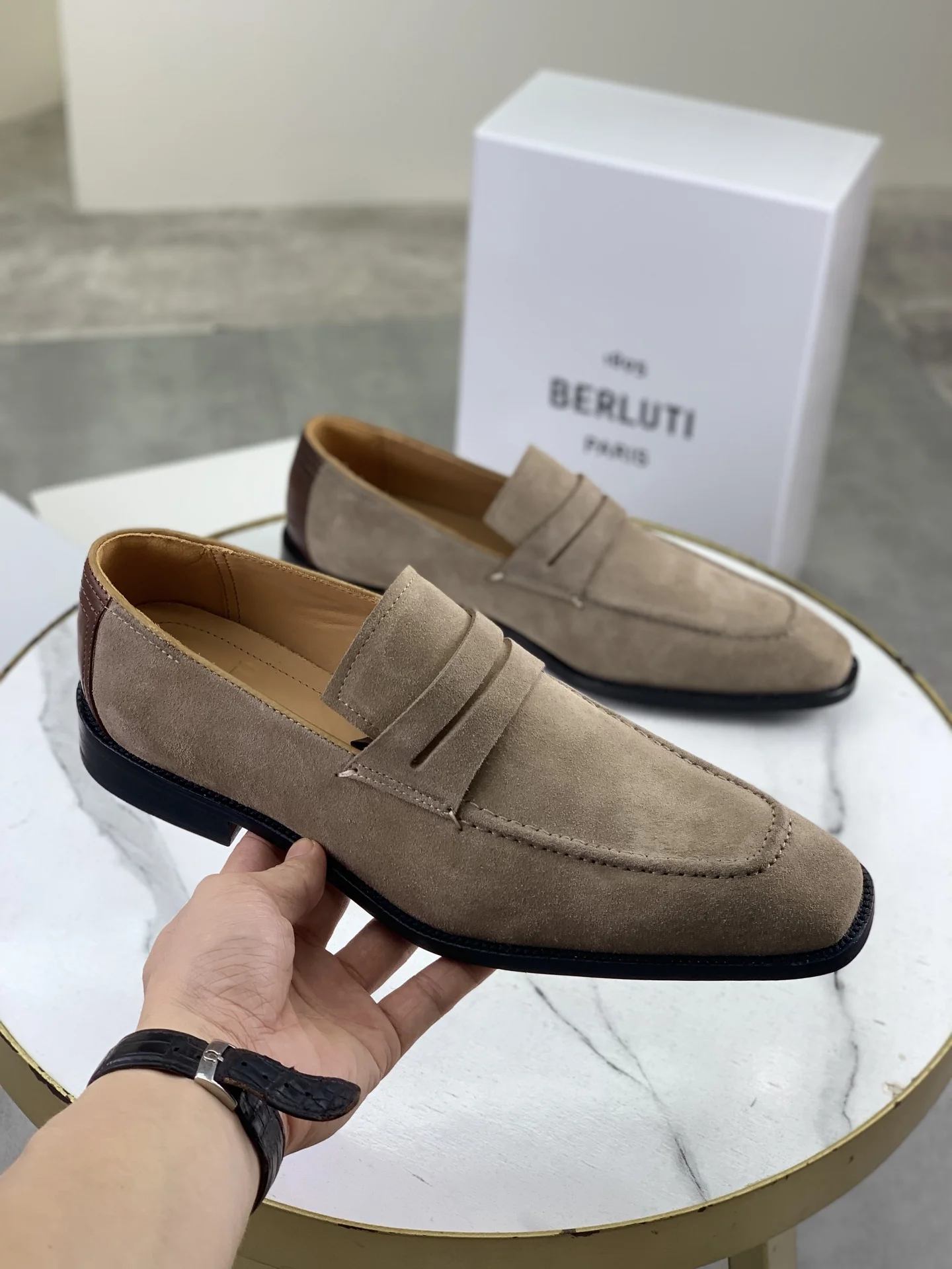 BERLUTI Formal Shoes Calf Suede Beige-Brown EU39-45 F00202609110927 - Image 3
