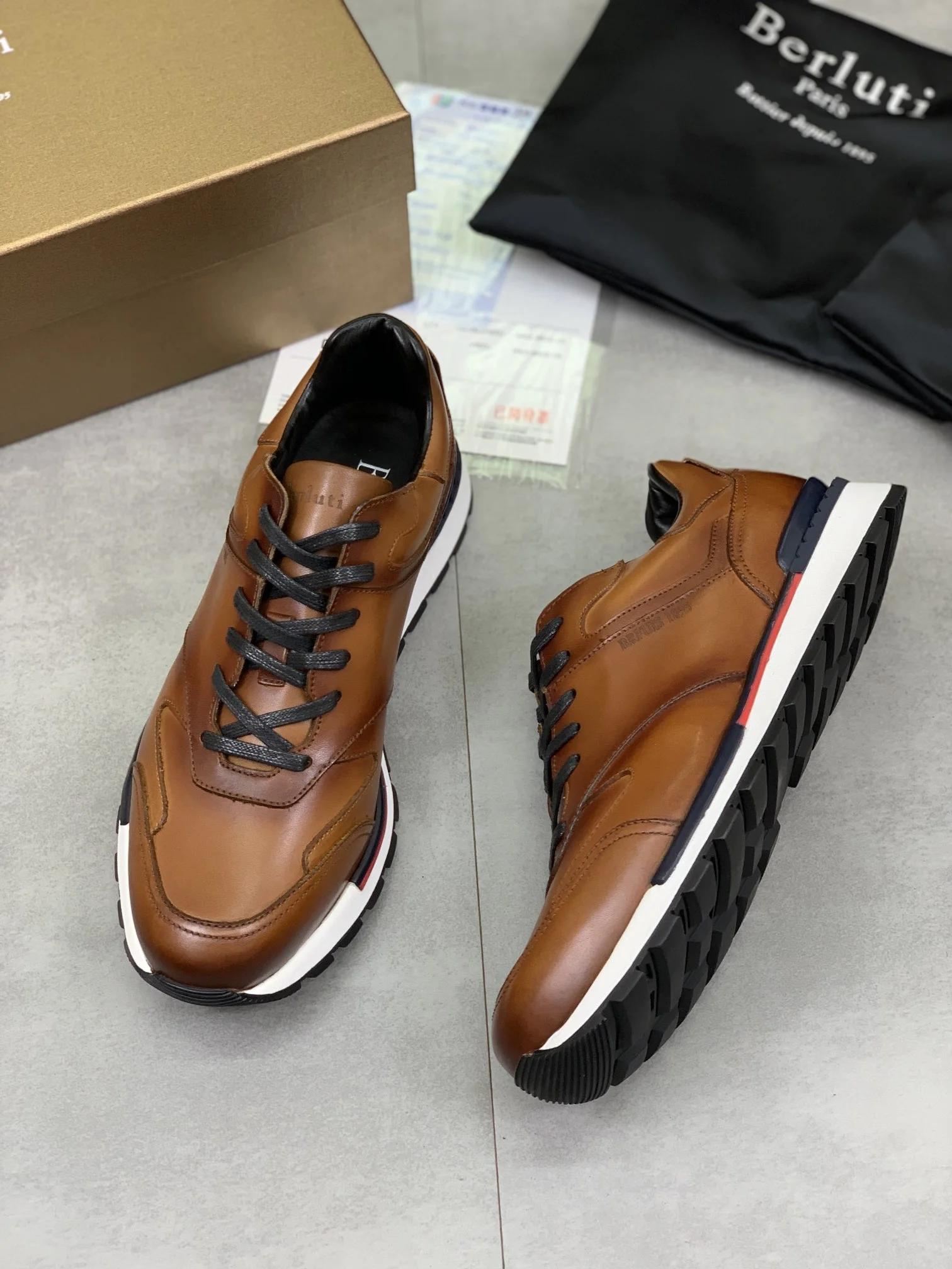 BERLUTI Sneakers Calfskin Leather Brown-Black EU39-44 E00202609111021 - Image 5