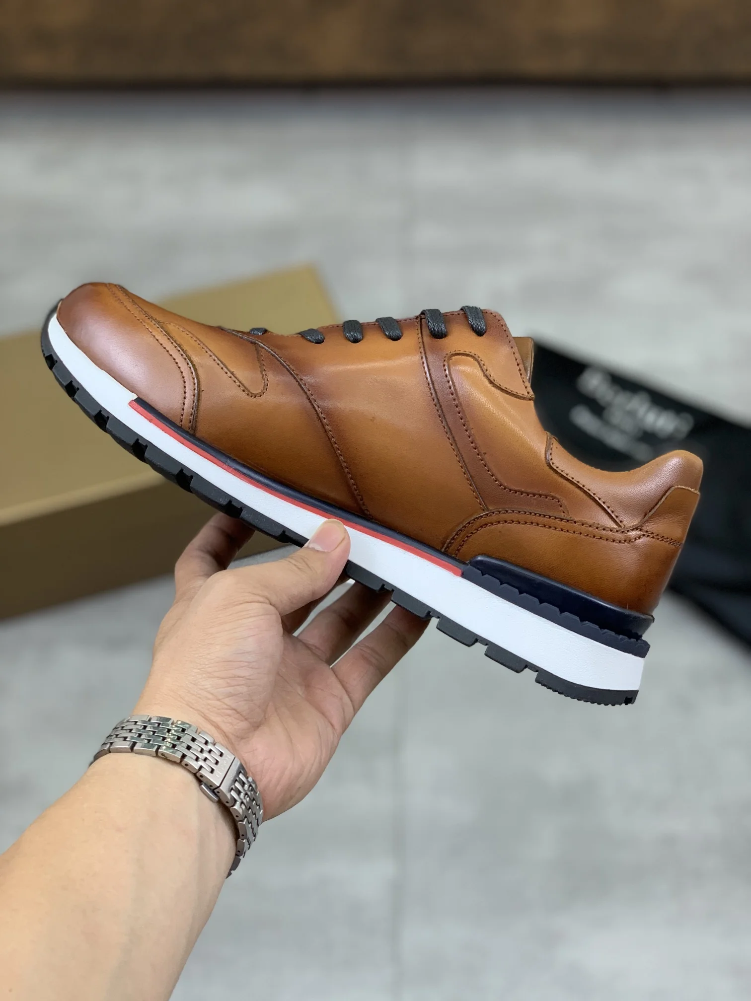 BERLUTI Sneakers Calfskin Leather Brown-Black EU39-44 E00202609111021 - Image 6