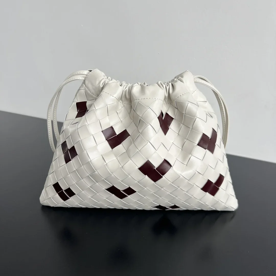 BOTTEGA VENETA Bucket Bags Woven Calf Leather White-Brown 32x23 G80202609090015