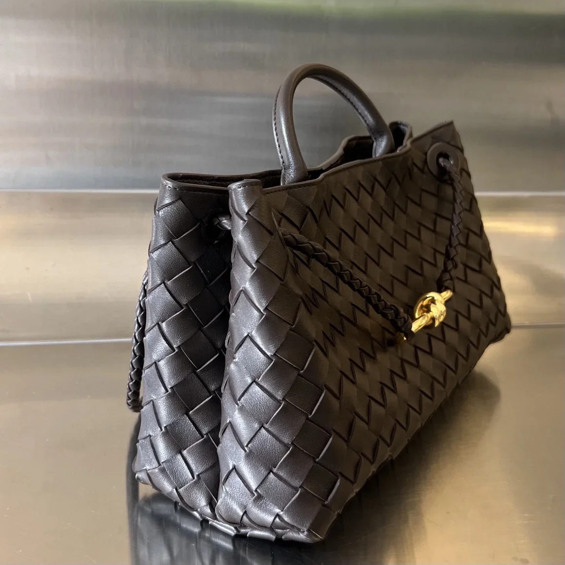 BOTTEGA VENETA Shoulder Bags Nappa Lambskin Brown-Gold 29X18X10 I80202609090076 - Image 2