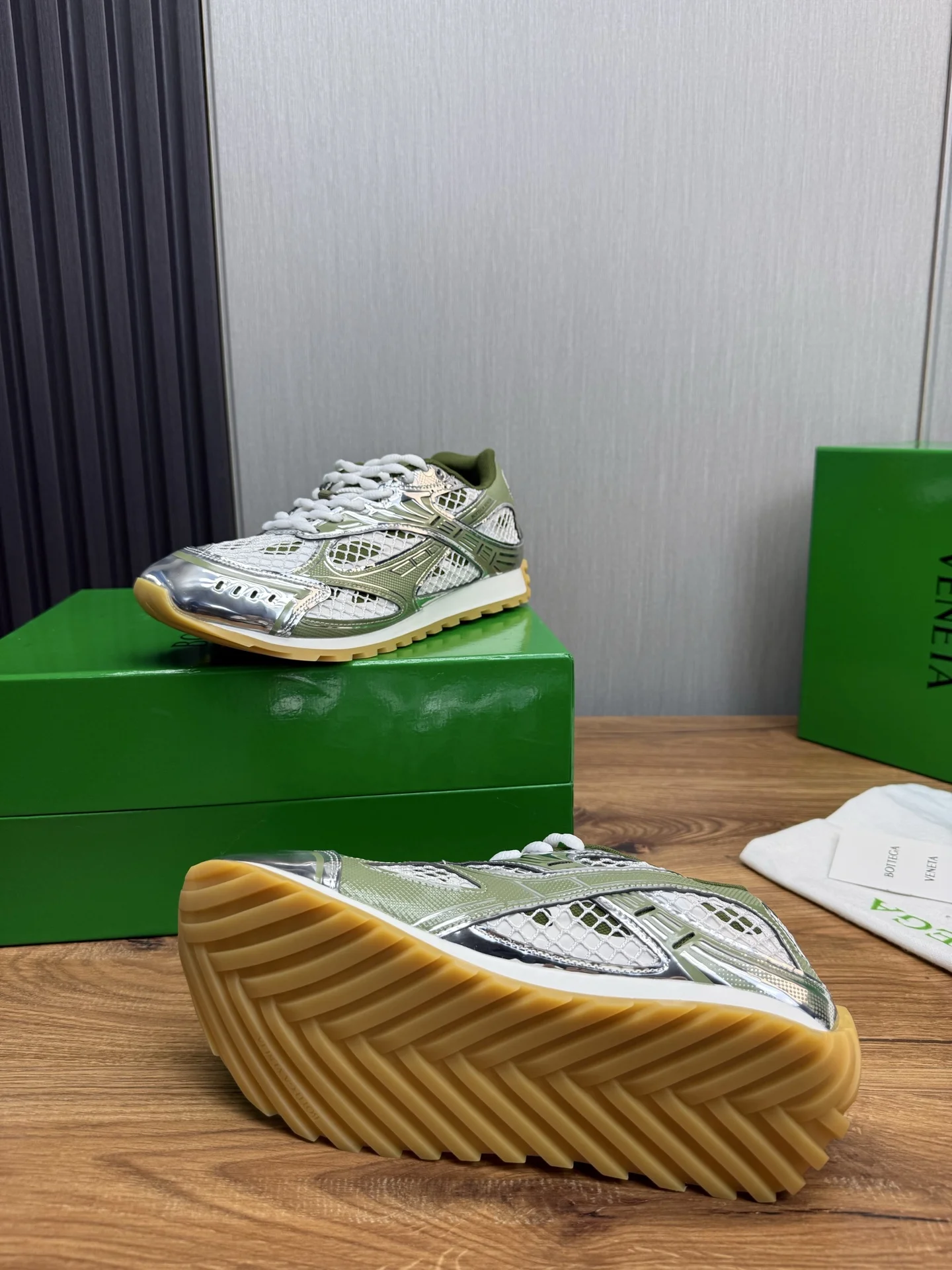 BOTTEGA VENETA Sneakers Mesh Rubber Silver-Green EU35-46 B40202609110807 - Image 3
