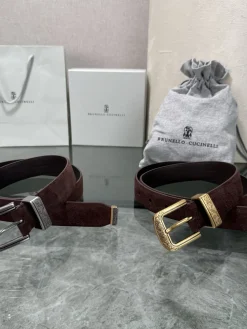 BRUNELLO CUCINELLI Belts Suede Calfskin Leather Brown-Gold A80202609070573