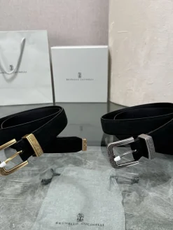 BRUNELLO CUCINELLI Belts Suede Leather Black-Gold A80202609070576