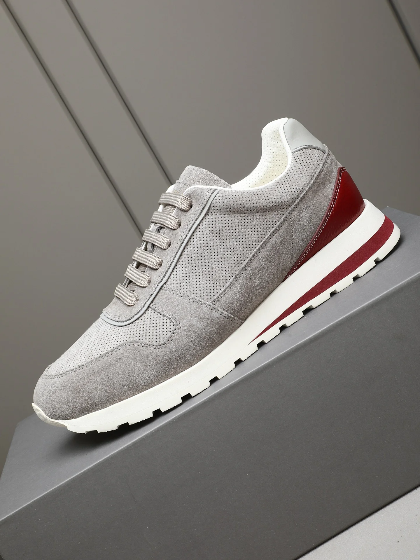 BRUNELLO CUCINELLI Sneakers Calf Leather Gray-Burgundy EU38-44 C20202609110713 - Image 6