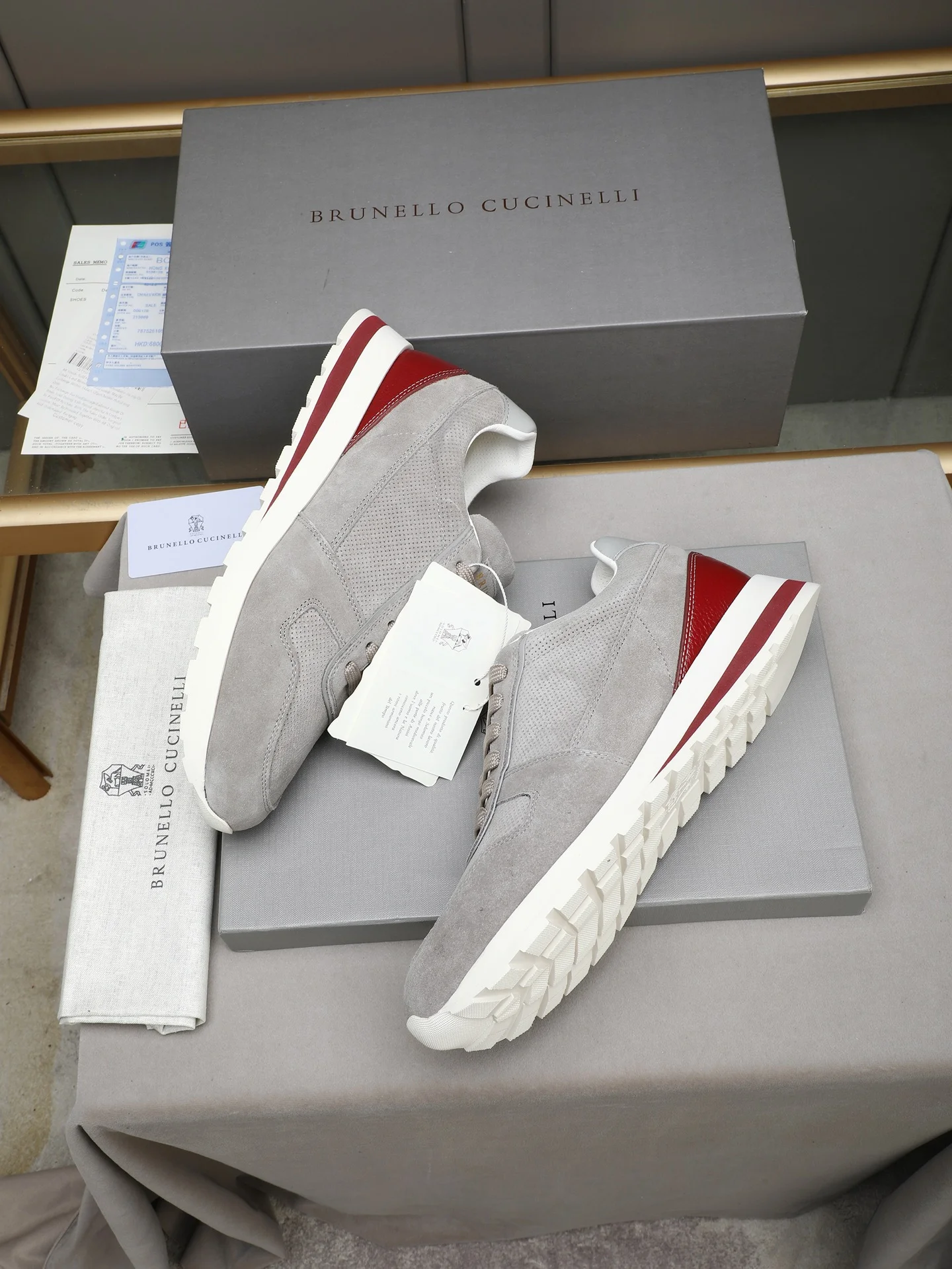 BRUNELLO CUCINELLI Sneakers Calf Leather Gray-Burgundy EU38-44 C20202609110713 - Image 8