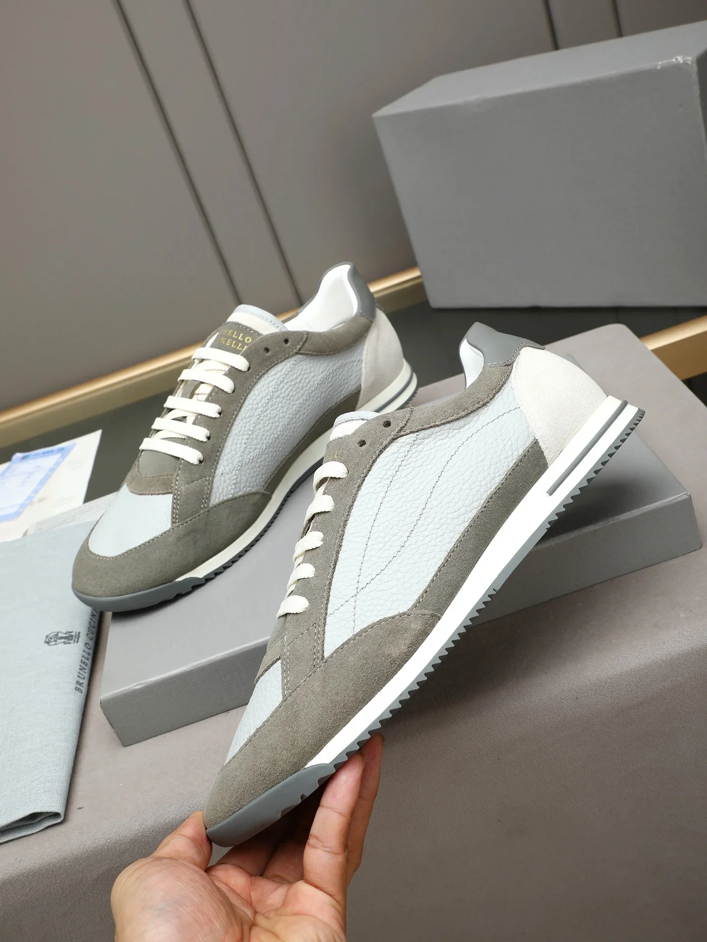 BRUNELLO CUCINELLI Sneakers Calf Leather Grey-White EU38-44 B90202609111973 - Image 2