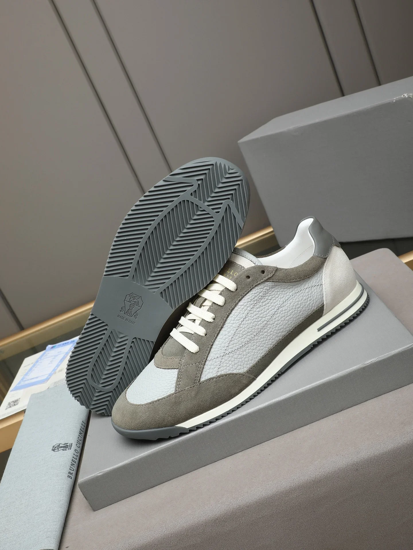 BRUNELLO CUCINELLI Sneakers Calf Leather Grey-White EU38-44 B90202609111973 - Image 3