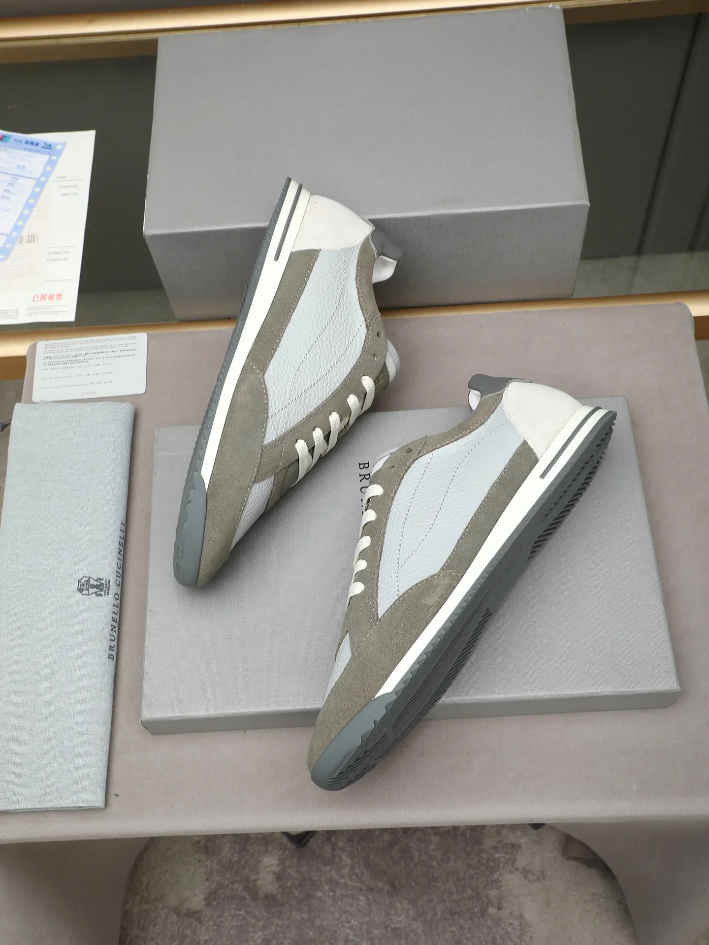 BRUNELLO CUCINELLI Sneakers Calf Leather Grey-White EU38-44 B90202609111973 - Image 6
