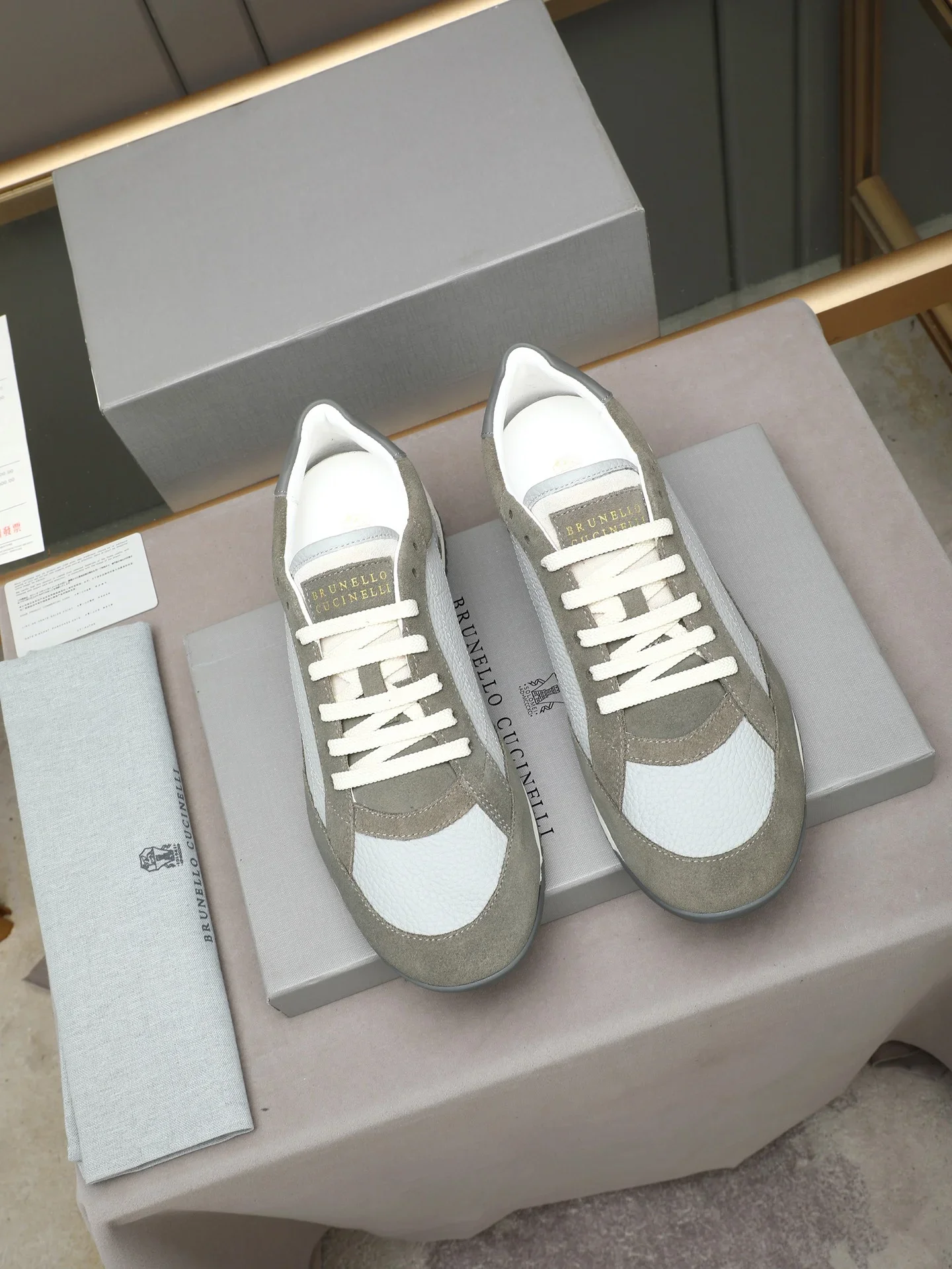 BRUNELLO CUCINELLI Sneakers Calf Leather Grey-White EU38-44 B90202609111973 - Image 7