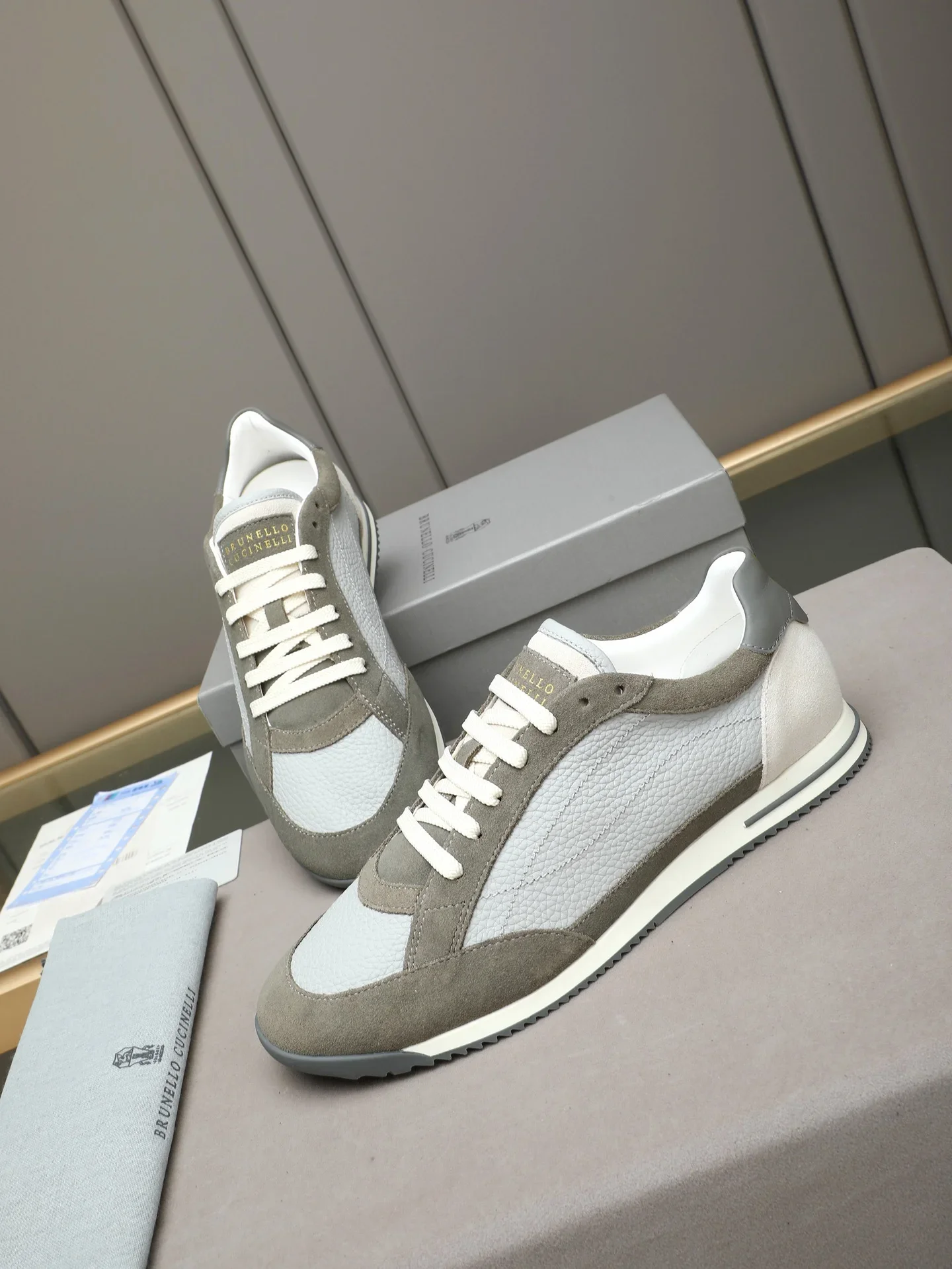 BRUNELLO CUCINELLI Sneakers Calf Leather Grey-White EU38-44 B90202609111973 - Image 8