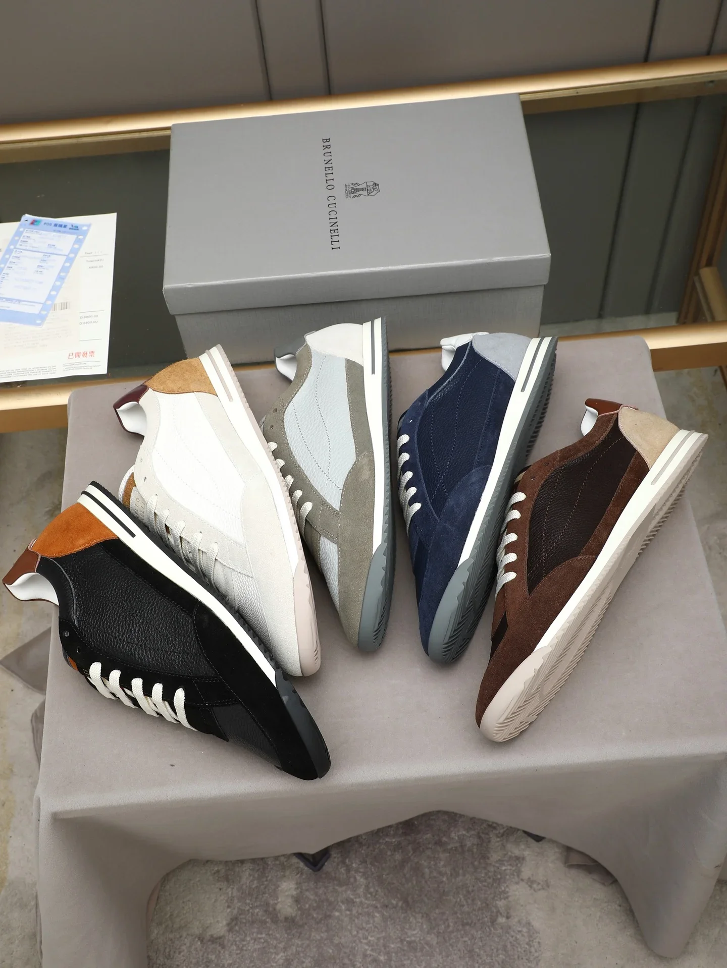 BRUNELLO CUCINELLI Sneakers Calf Leather Grey-White EU38-44 B90202609111973 - Image 9