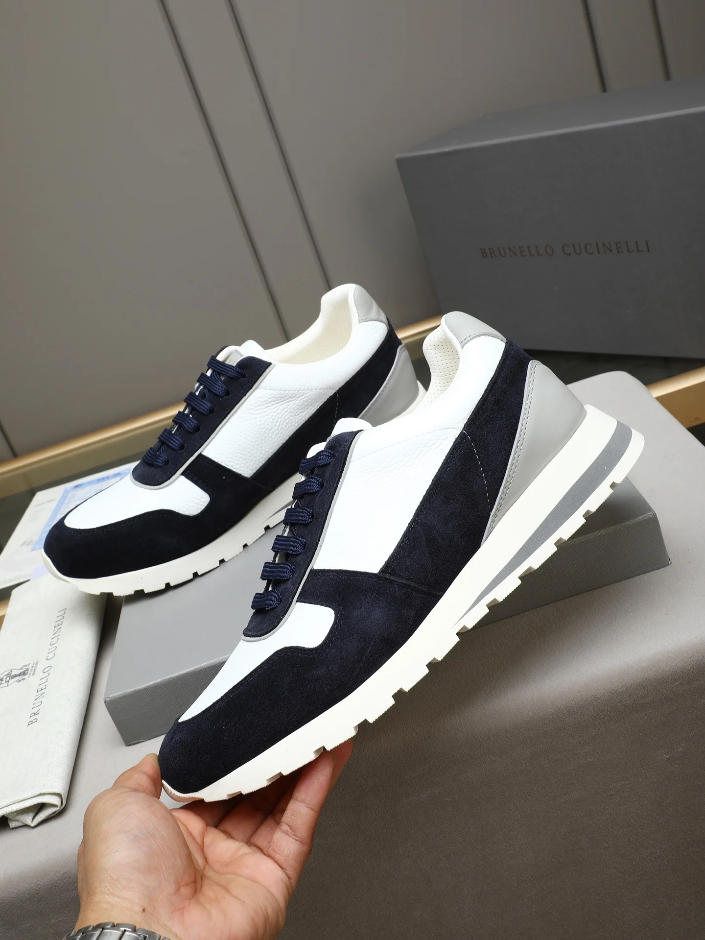 BRUNELLO CUCINELLI Sneakers Calf Leather White-Navy EU38-44 C20202609110714 - Image 2