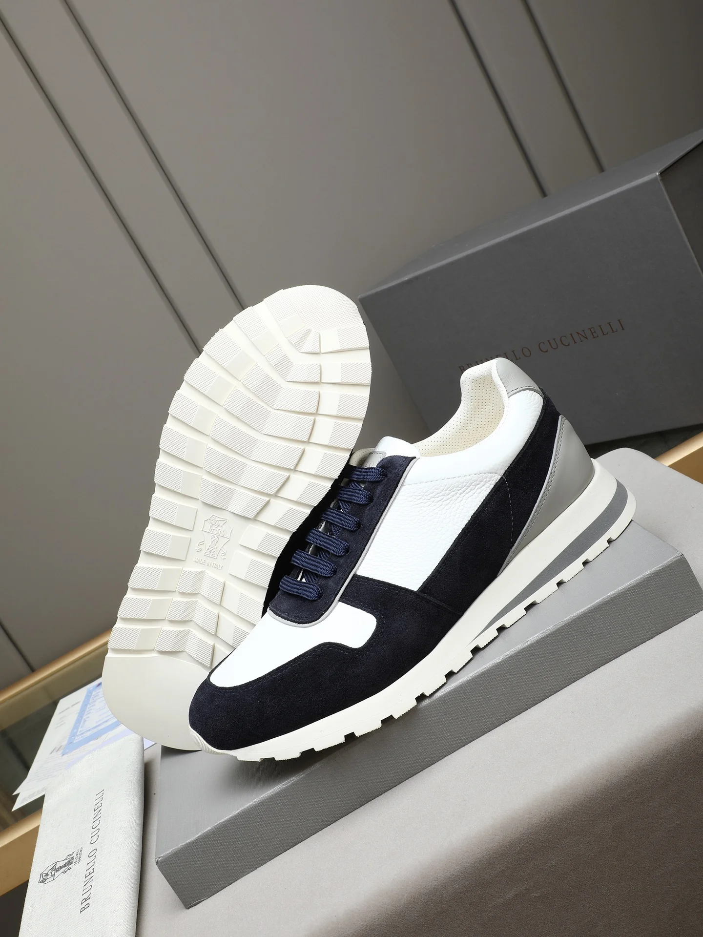 BRUNELLO CUCINELLI Sneakers Calf Leather White-Navy EU38-44 C20202609110714 - Image 3