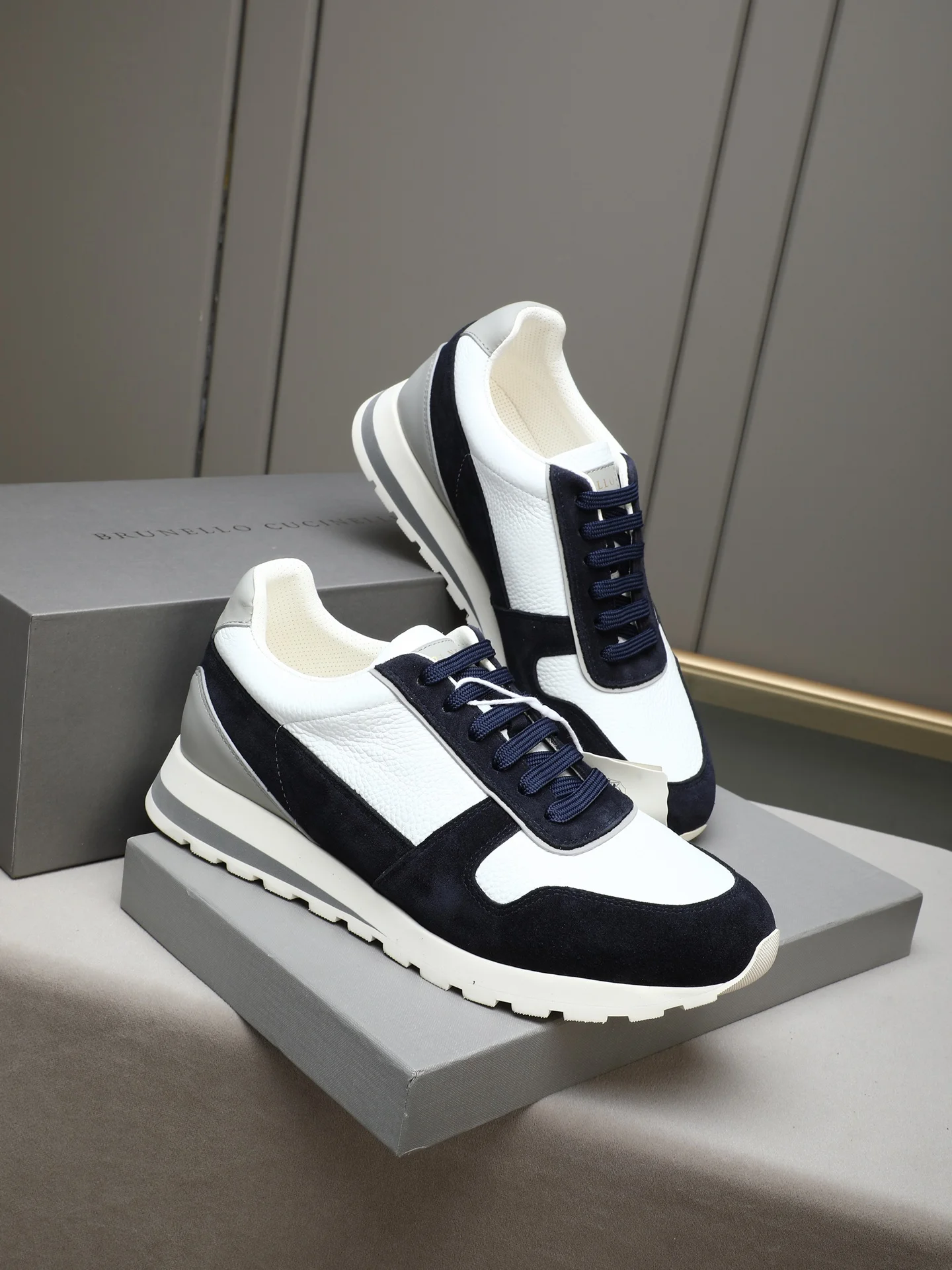 BRUNELLO CUCINELLI Sneakers Calf Leather White-Navy EU38-44 C20202609110714 - Image 4