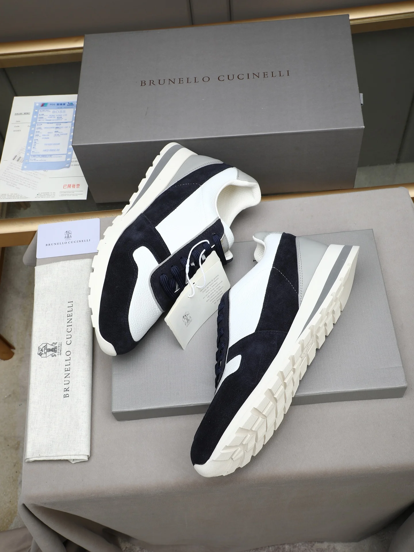 BRUNELLO CUCINELLI Sneakers Calf Leather White-Navy EU38-44 C20202609110714 - Image 7