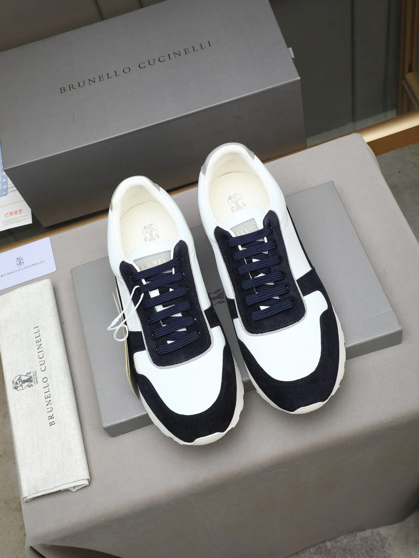 BRUNELLO CUCINELLI Sneakers Calf Leather White-Navy EU38-44 C20202609110714 - Image 8