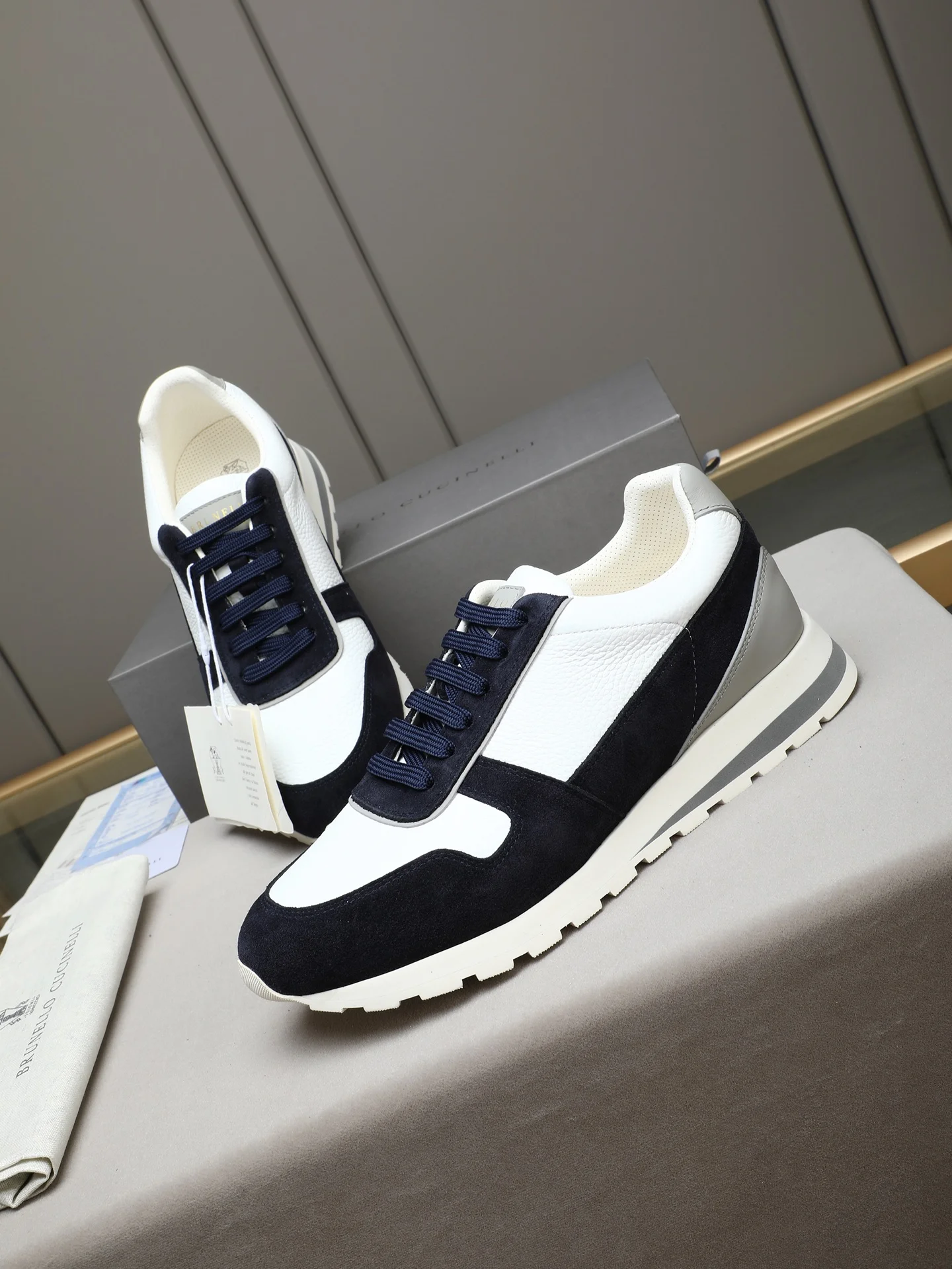 BRUNELLO CUCINELLI Sneakers Calf Leather White-Navy EU38-44 C20202609110714 - Image 9