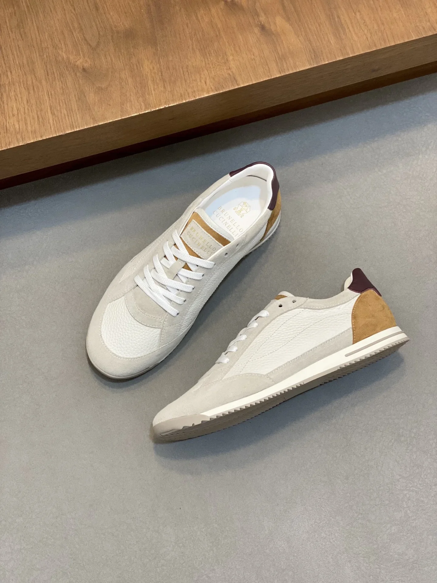 BRUNELLO CUCINELLI Sneakers Calfskin Leather White-Tan-Brown EU39-44 C10202609111975 - Image 4