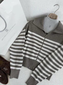 BRUNELLO CUCINELLI Sweaters Brown-White S-L B65202609063089