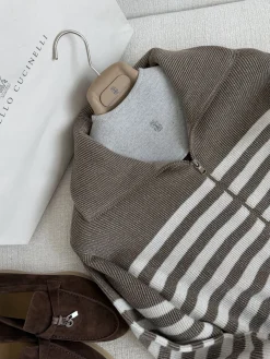 Alternative view of BRUNELLO CUCINELLI Sweaters Brown-White S-L B65202609063089
