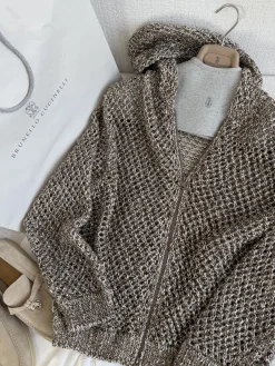 BRUNELLO CUCINELLI Sweaters Metallic Knit Brown-White S-L C25202609061549
