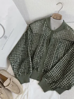 BRUNELLO CUCINELLI Sweaters Sequined Knit Green-Silver S-L D65202609061554
