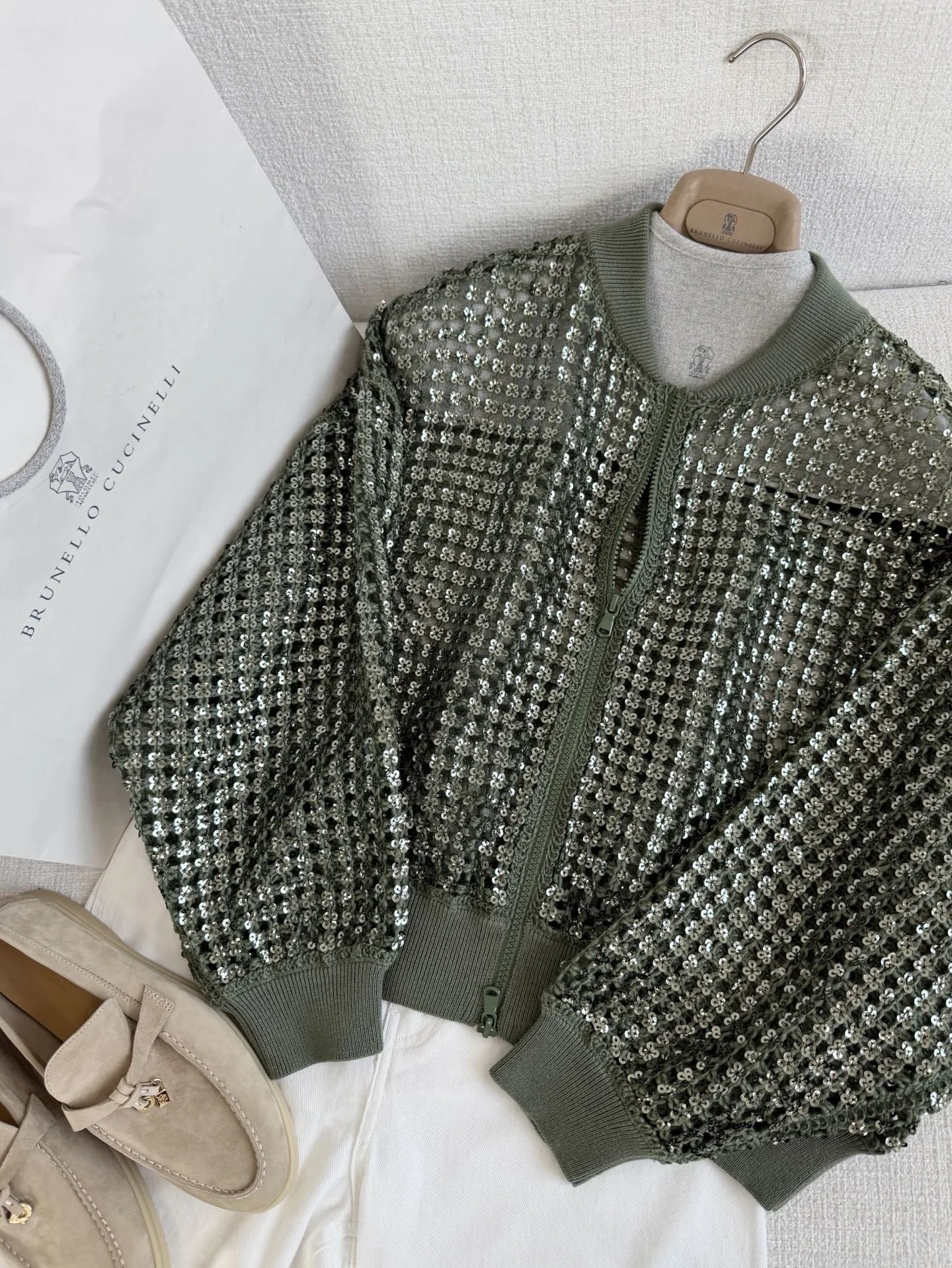 BRUNELLO CUCINELLI Sweaters Sequined Knit Green-Silver S-L D65202609061554