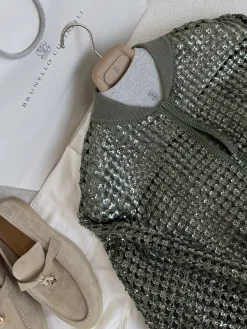 Alternative view of BRUNELLO CUCINELLI Sweaters Sequined Knit Green-Silver S-L D65202609061554
