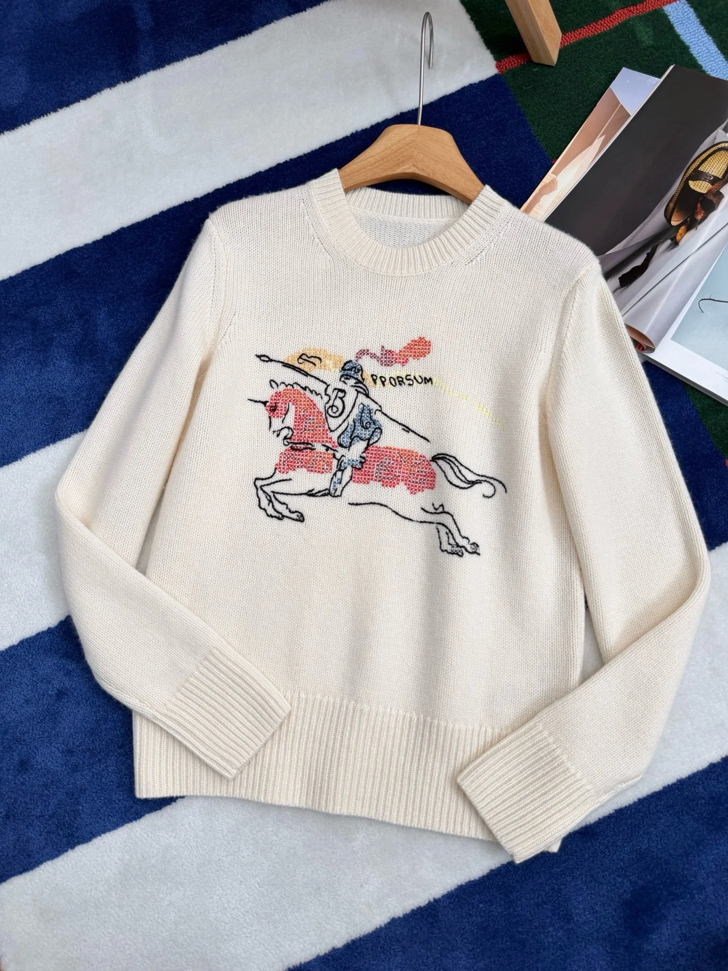 BURBERRY Sweaters Wool Cashmere Blend Cream-Pink S-L E05202609060037 - Image 7