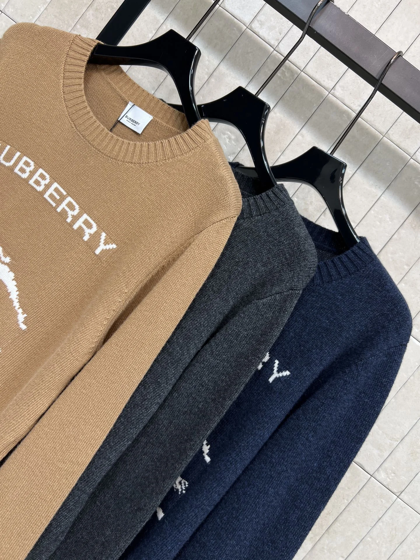 BURBERRY Sweaters Wool Cashmere Tan-Charcoal-Navy S-M-L A90202609060008 - Image 9