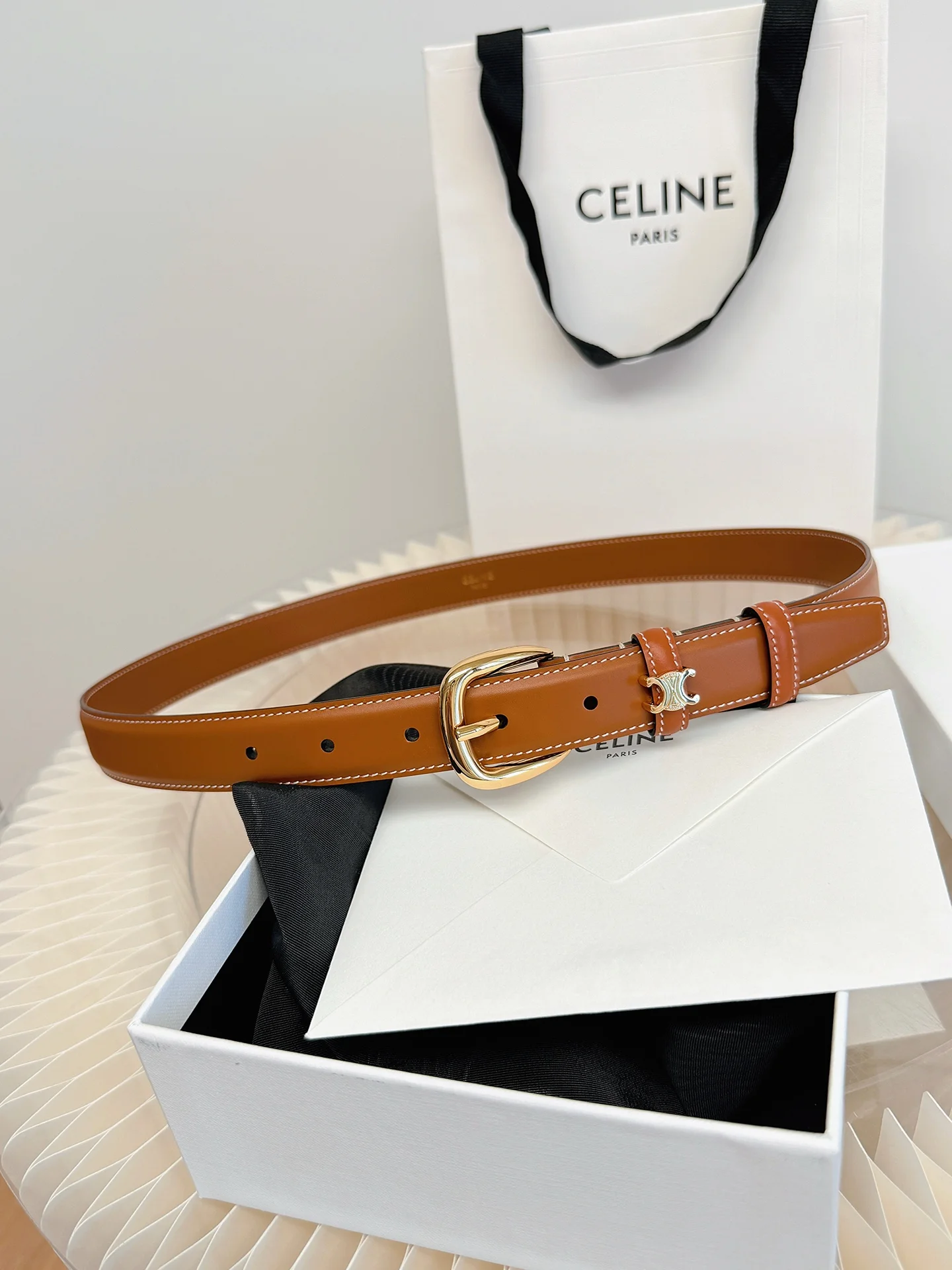 CELINE Belts Brown-Gold 1cm Width A60202609070058 - Image 10