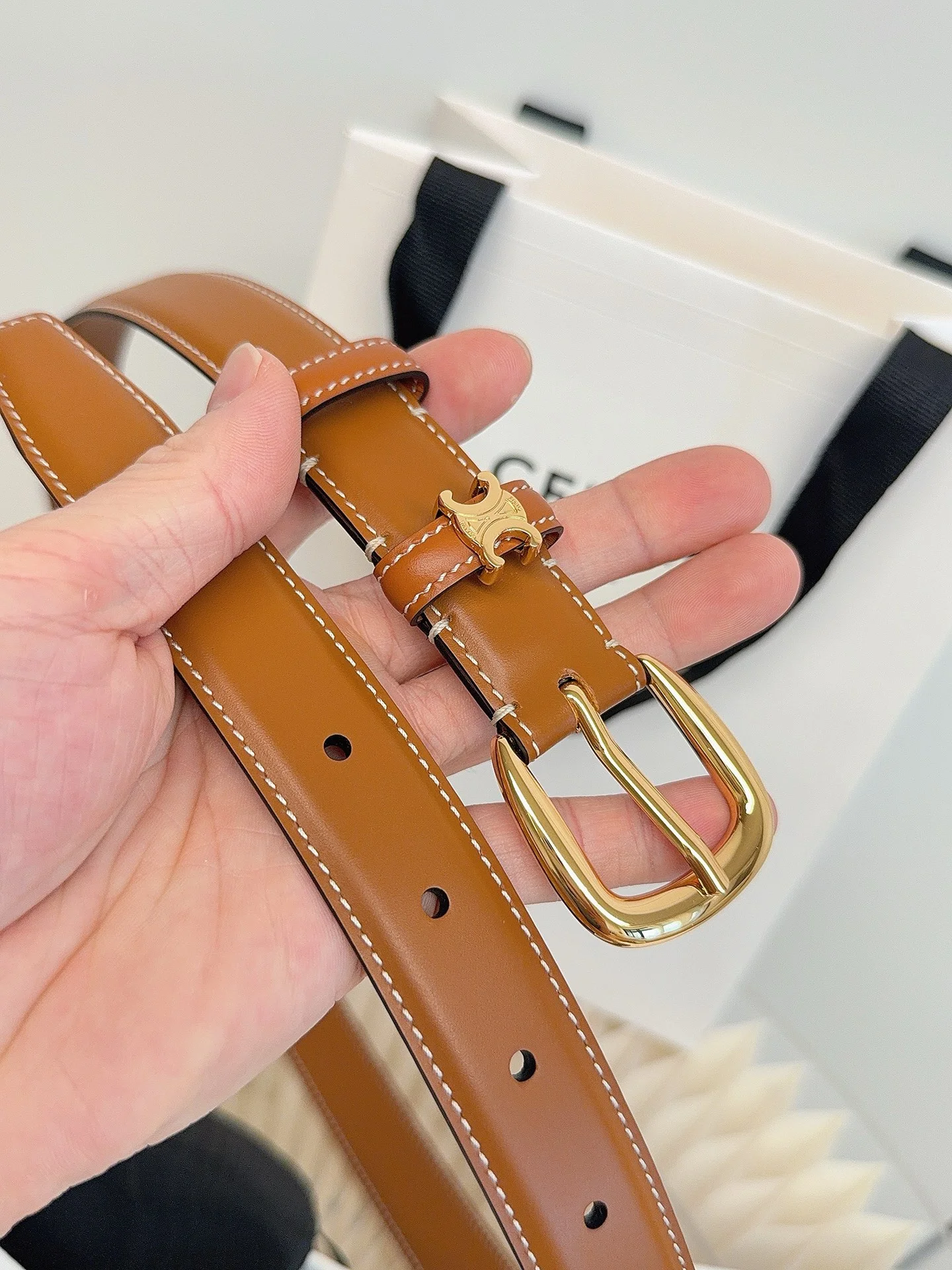 CELINE Belts Brown-Gold 1cm Width A60202609070058 - Image 2