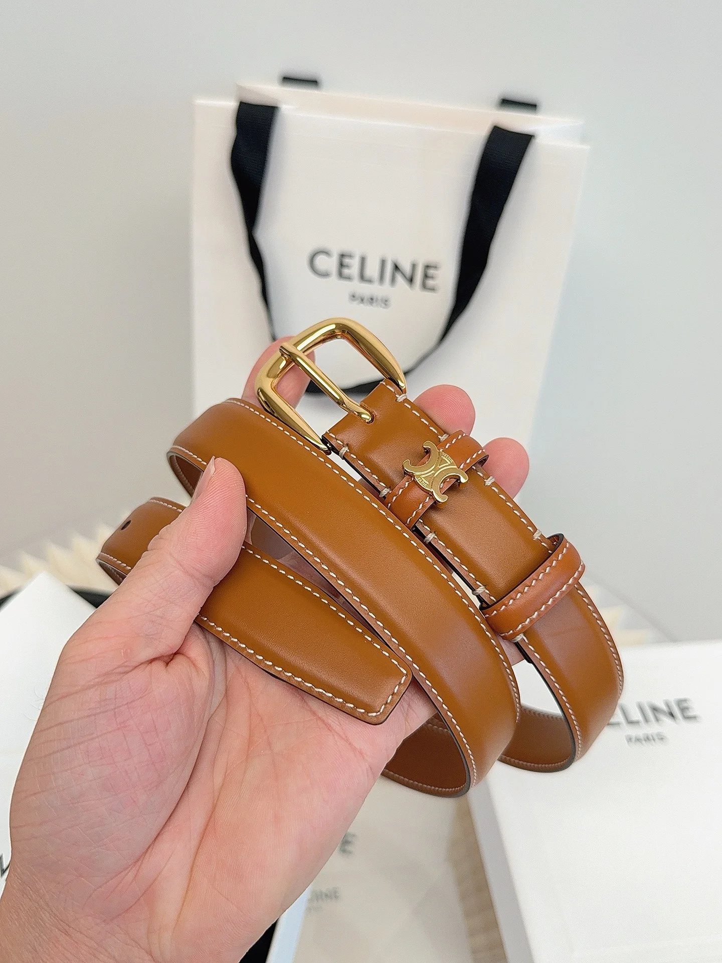 CELINE Belts Brown-Gold 1cm Width A60202609070058 - Image 3