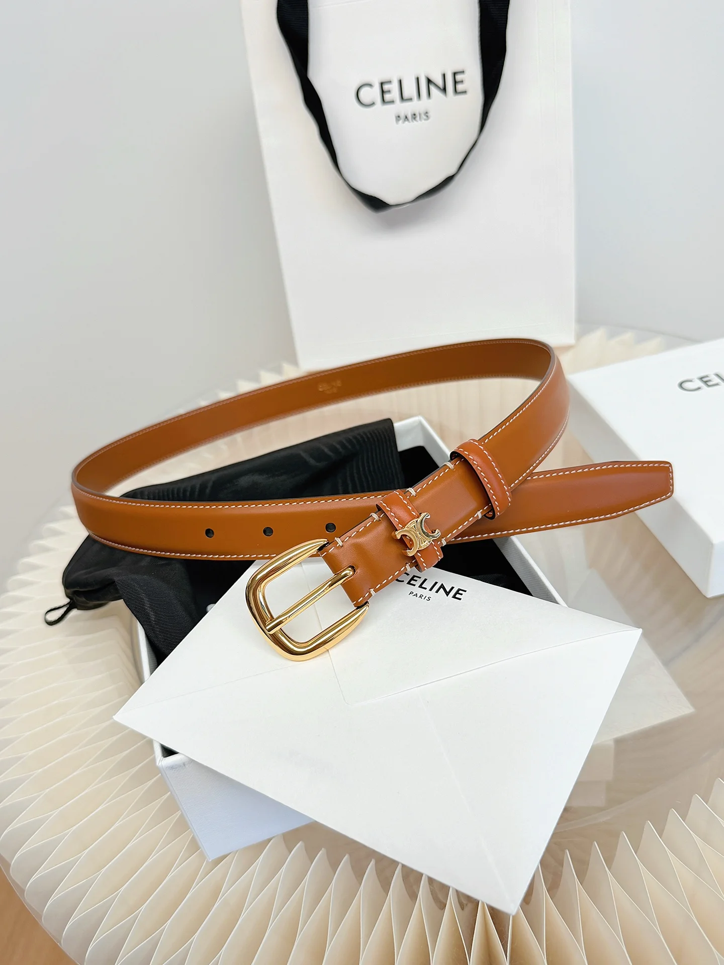 CELINE Belts Brown-Gold 1cm Width A60202609070058 - Image 4