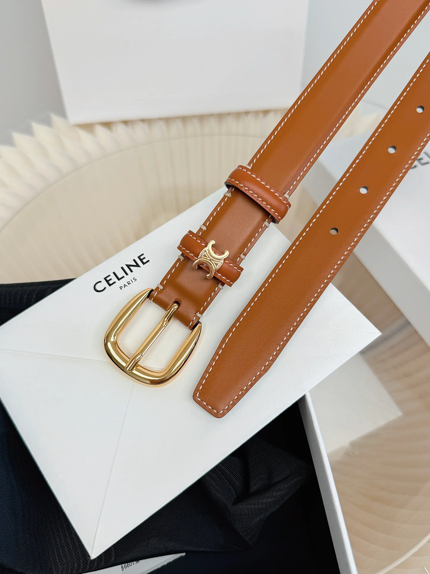CELINE Belts Brown-Gold 1cm Width A60202609070058 - Image 8