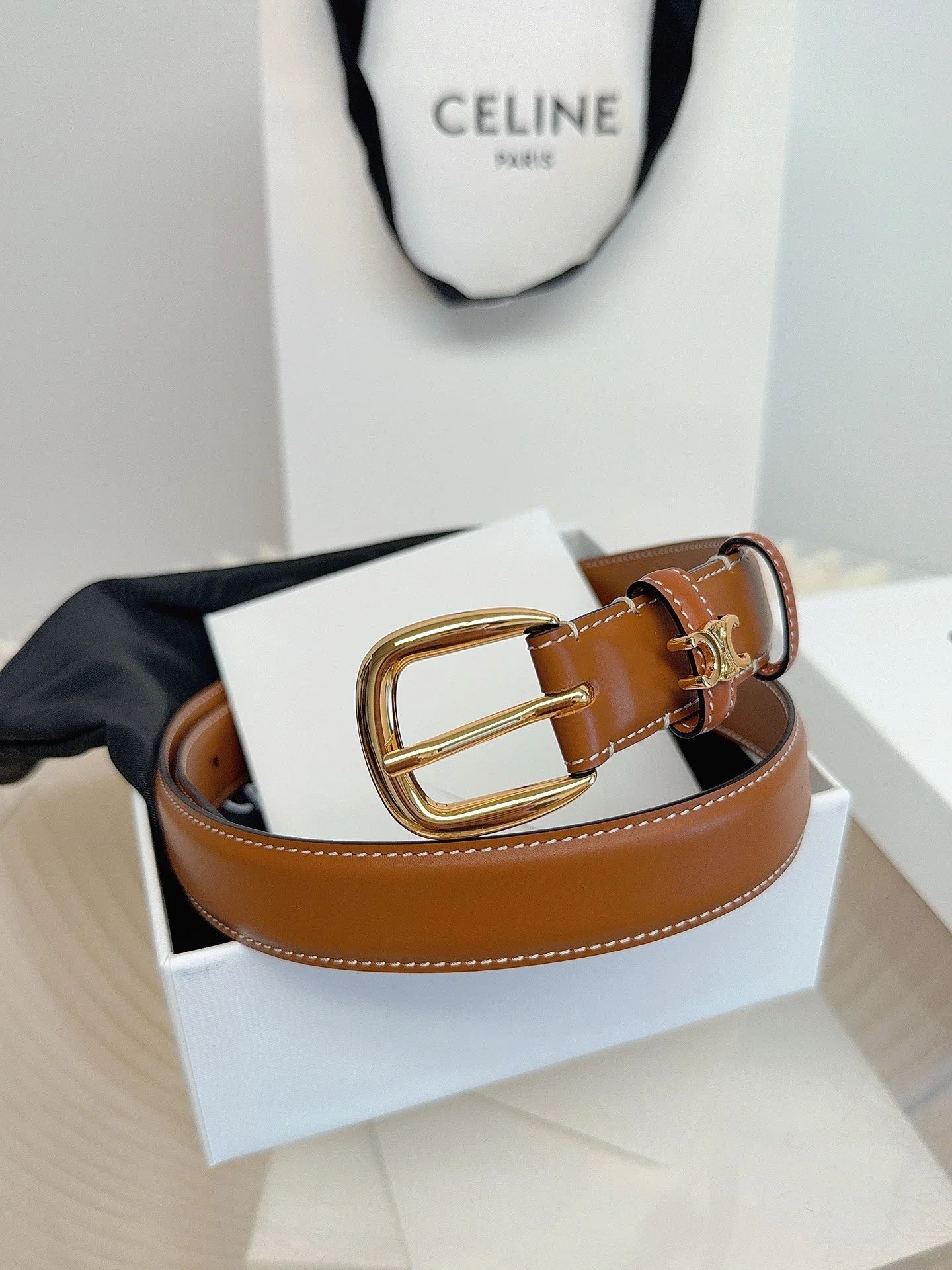 CELINE Belts Brown-Gold 1cm Width A60202609070058 - Image 9