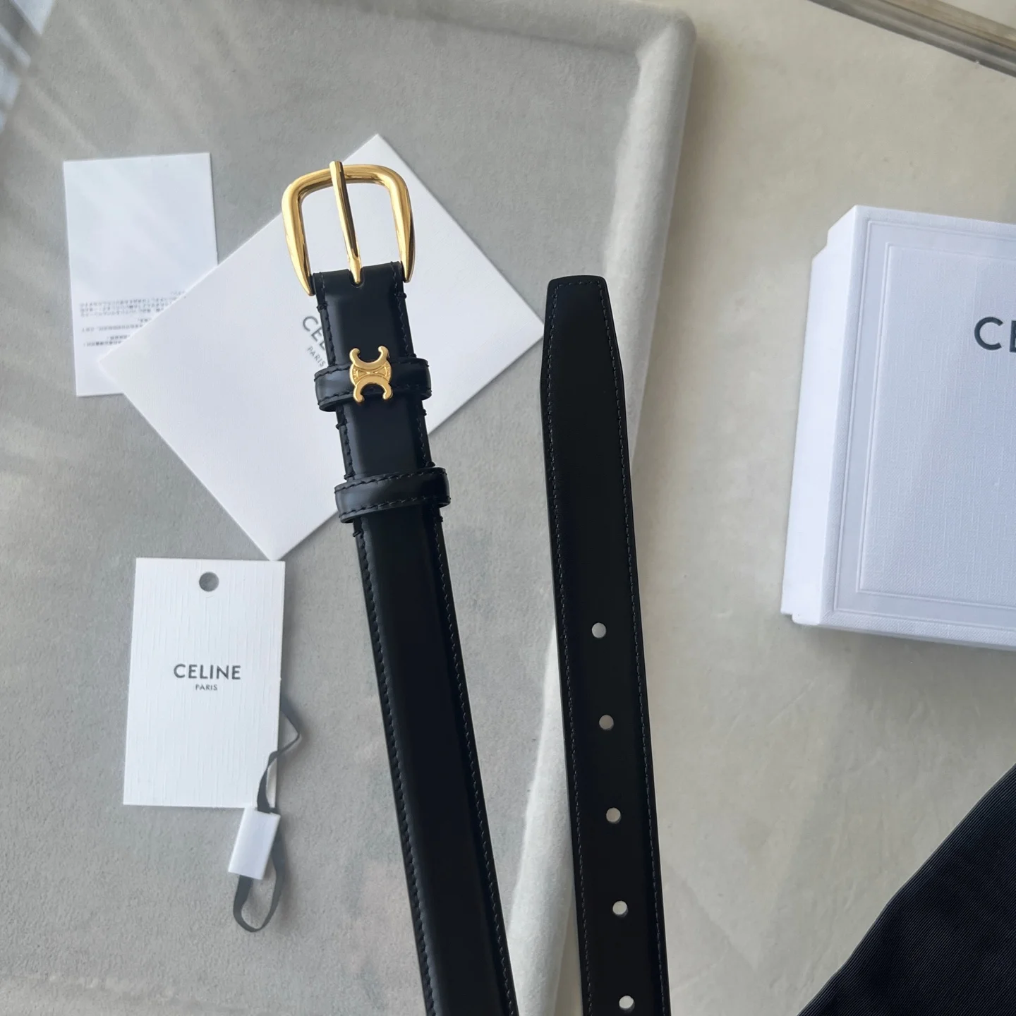 CELINE Belts Calf Leather Black-Gold 1cm Width A60202609070243 - Image 5