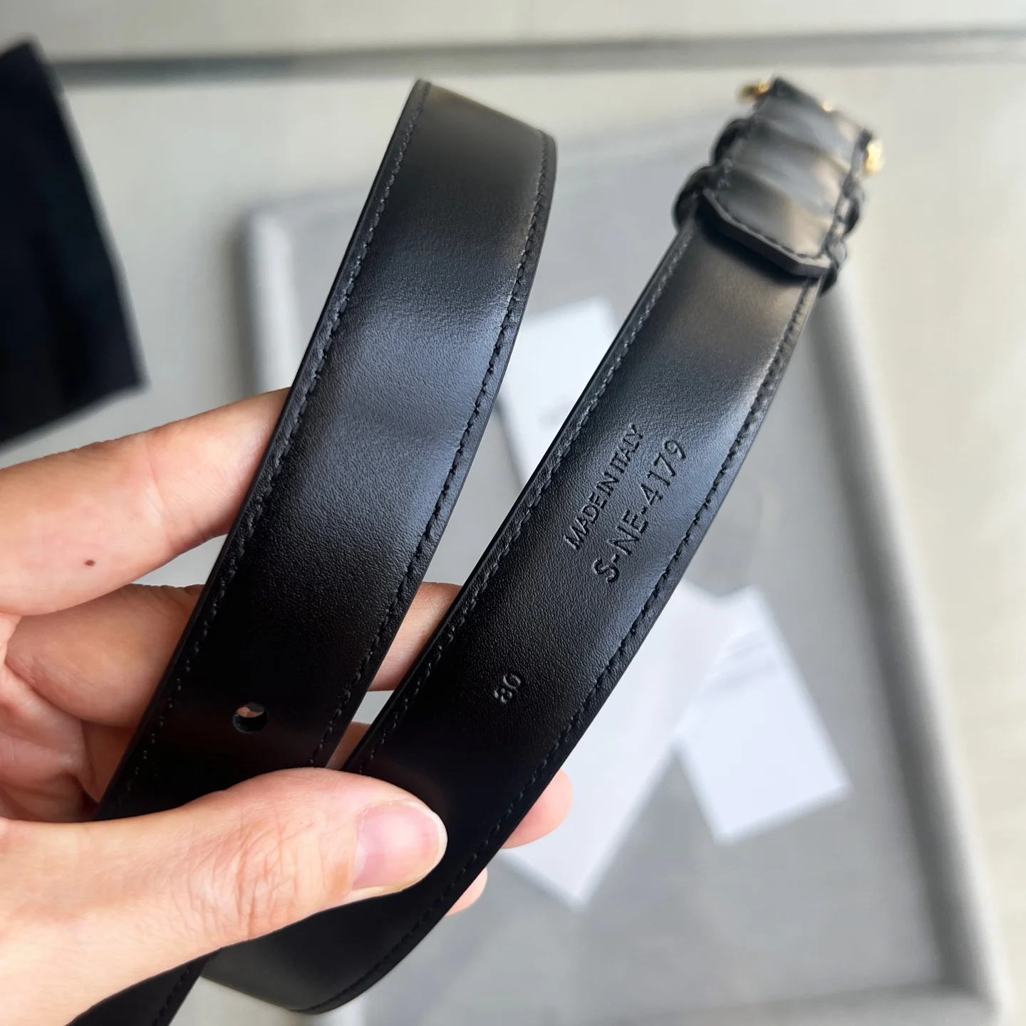 CELINE Belts Calf Leather Black-Gold 1cm Width A60202609070243 - Image 9