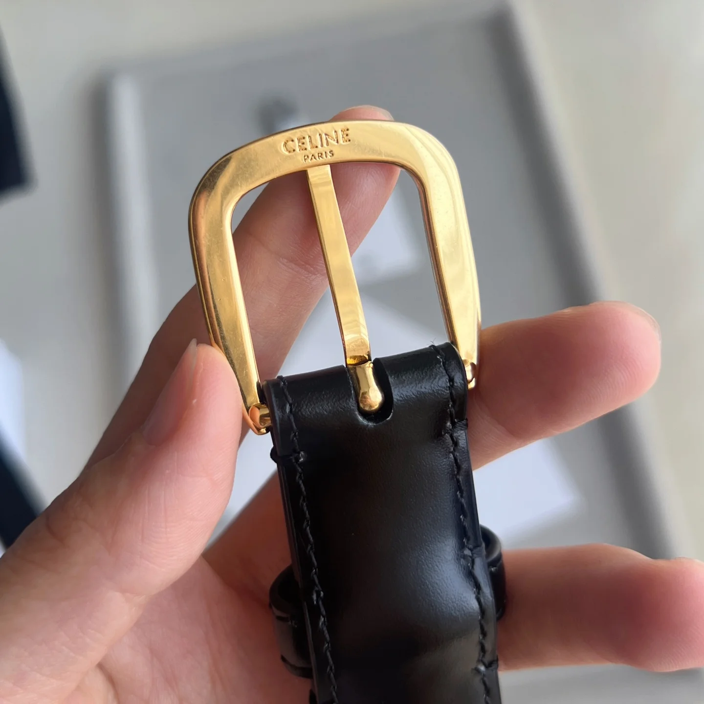 CELINE Belts Calf Leather Black-Gold 1cm Width A60202609070243 - Image 10