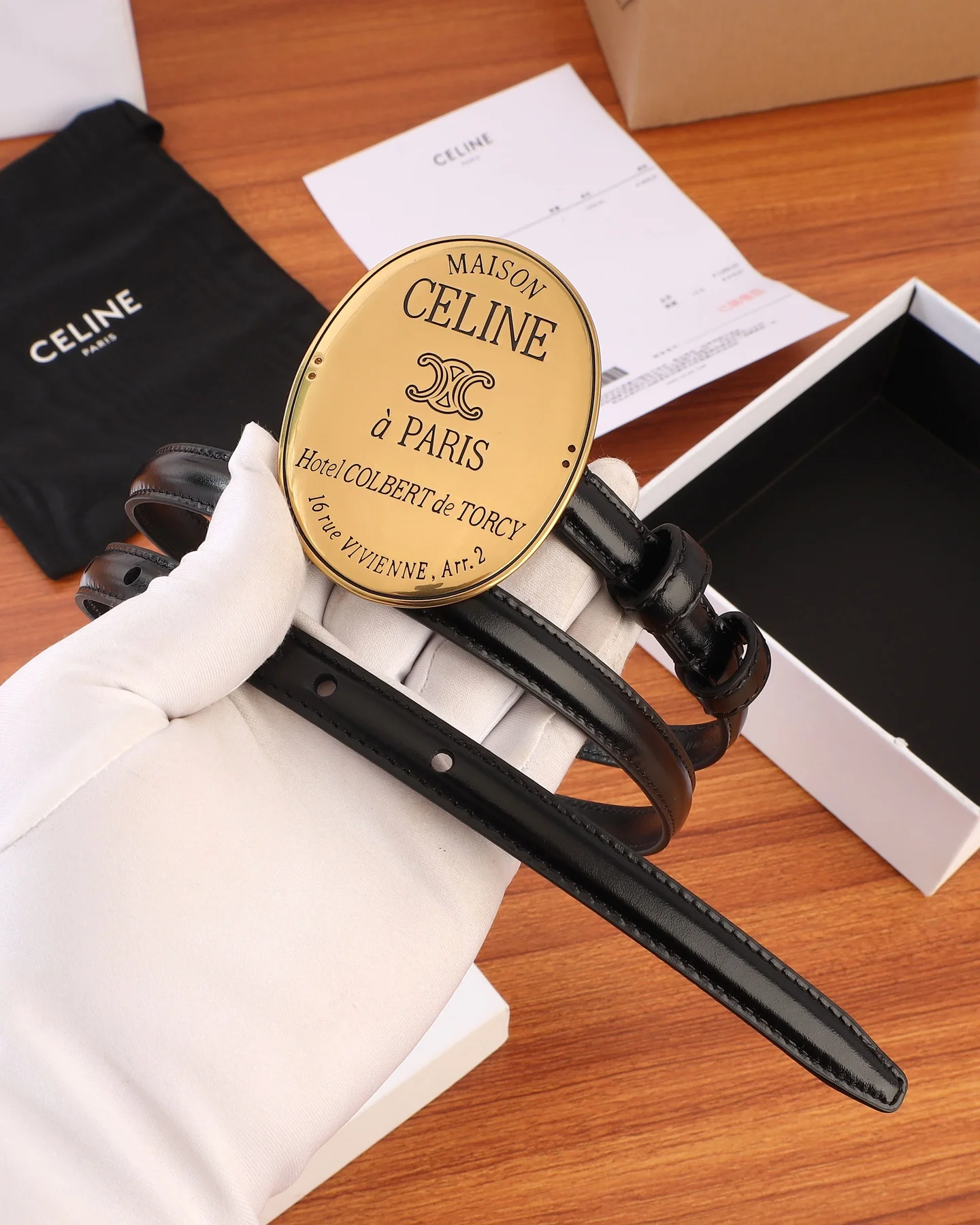 CELINE Belts Calf Leather Black-Gold A70202609070098 - Image 3
