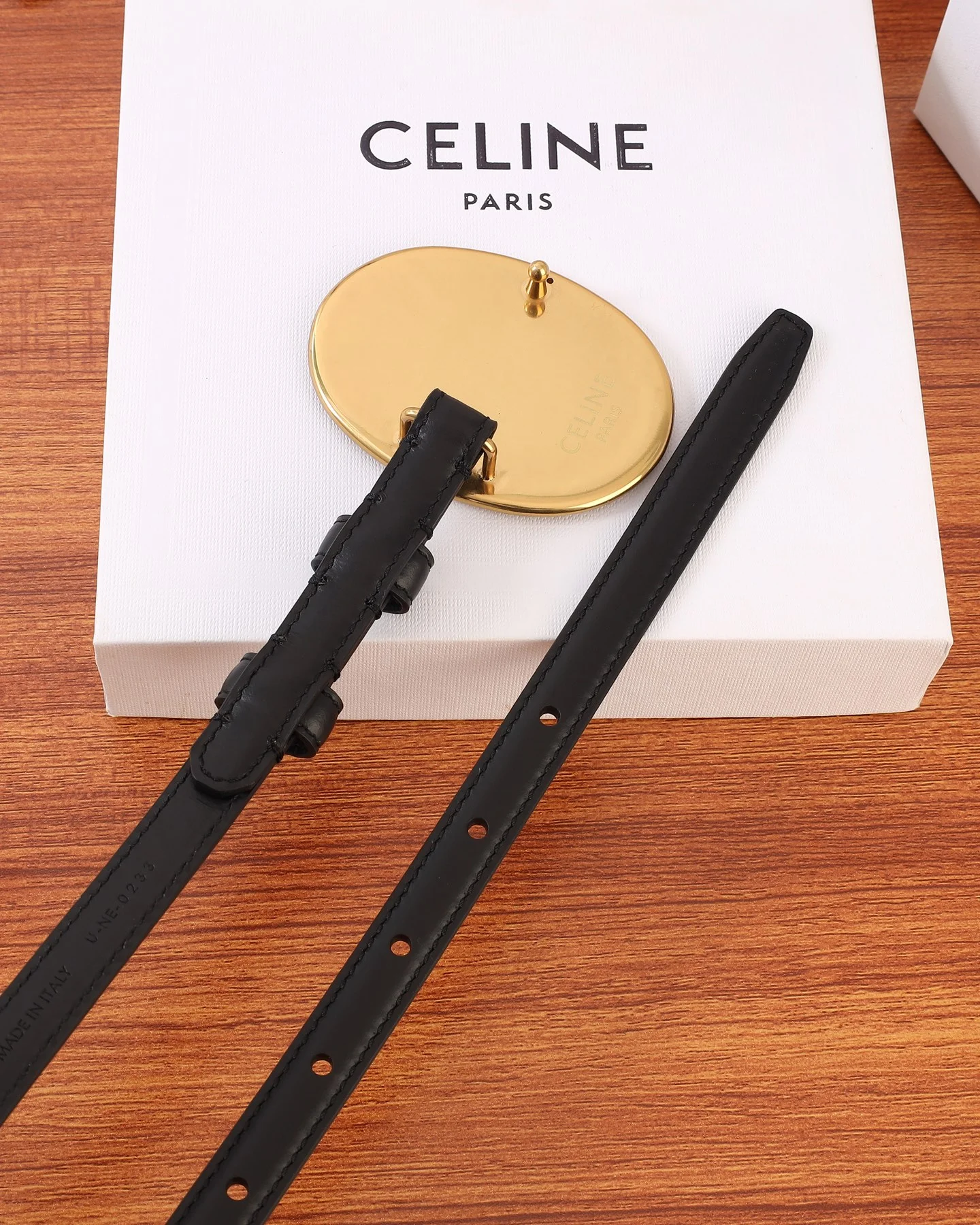 CELINE Belts Calf Leather Black-Gold A70202609070098 - Image 5