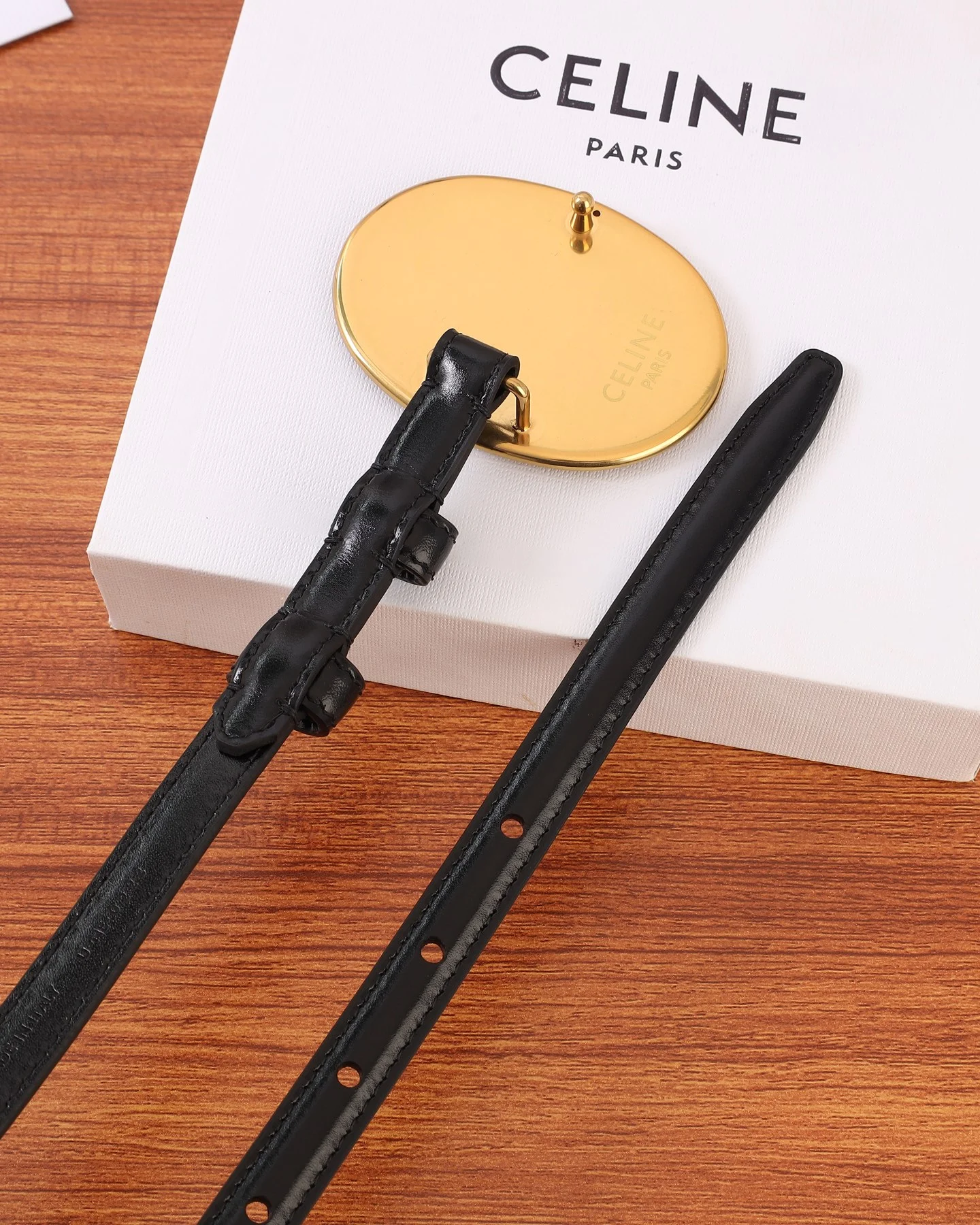 CELINE Belts Calf Leather Black-Gold A70202609070098 - Image 7