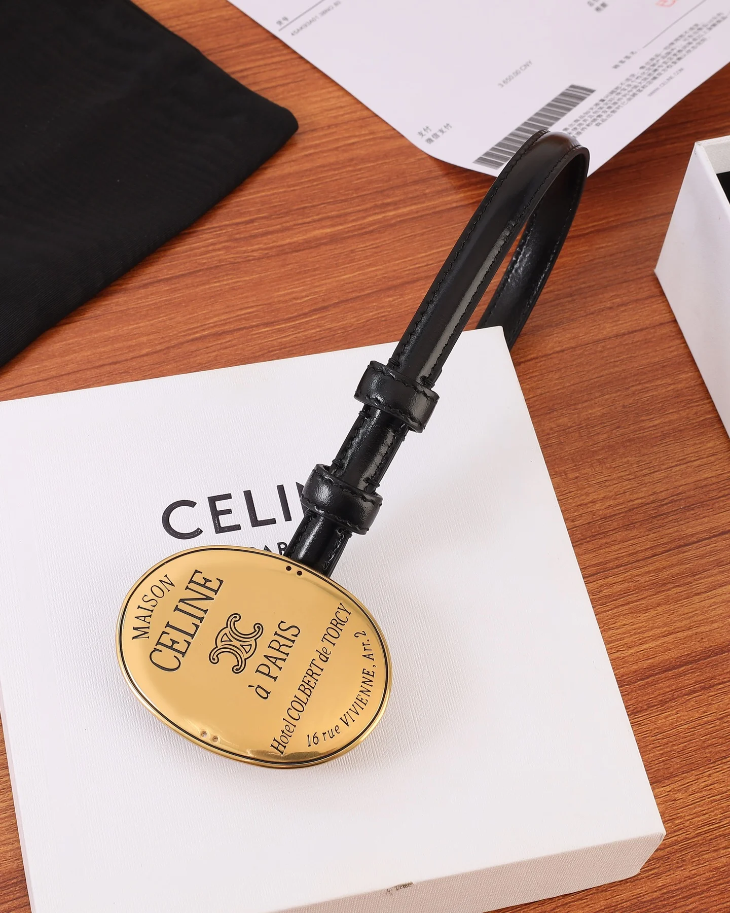 CELINE Belts Calf Leather Black-Gold A70202609070098 - Image 9