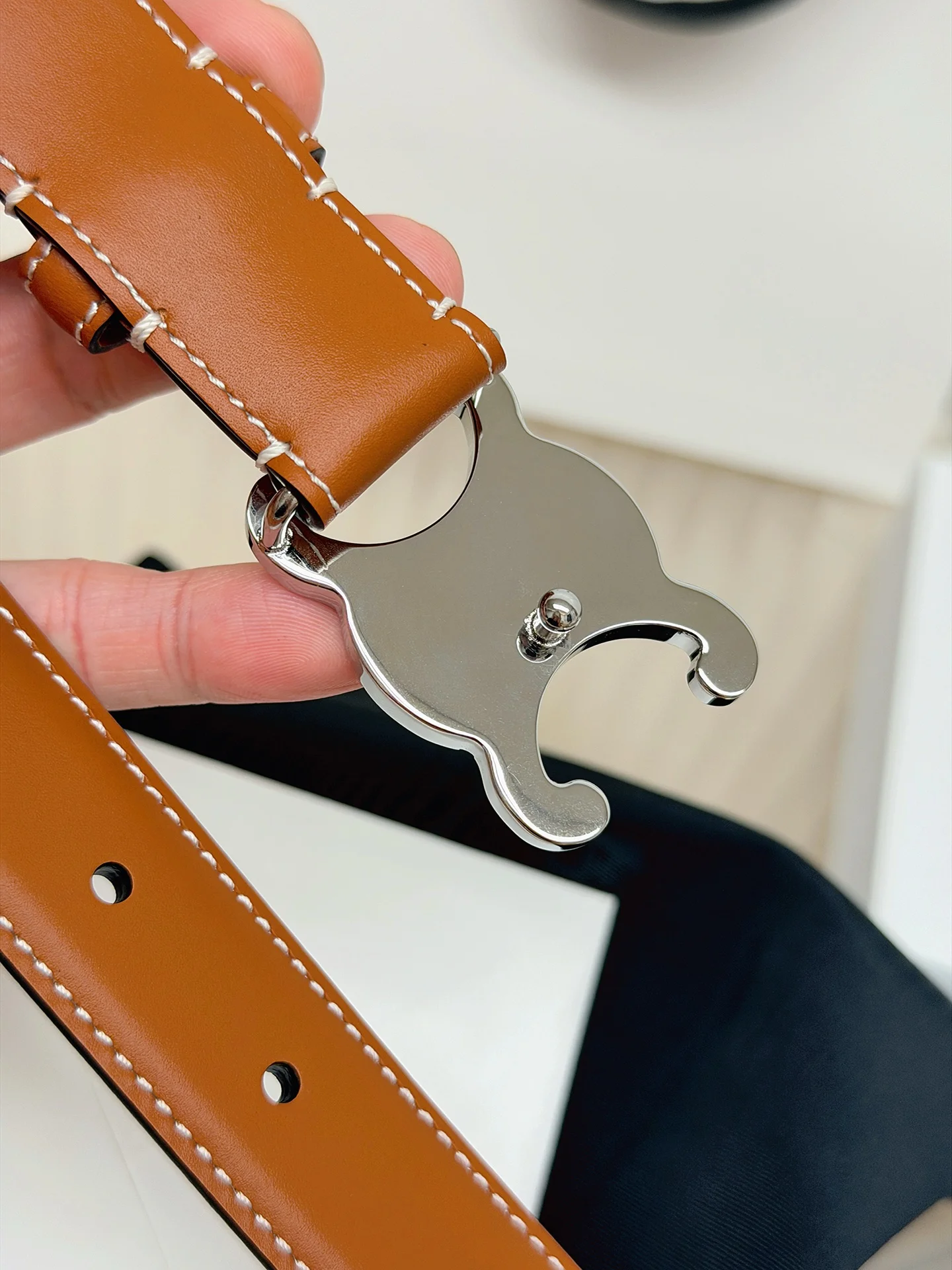 CELINE Belts Calf Leather Brown-Silver 1cm Width A60202609070055 - Image 4