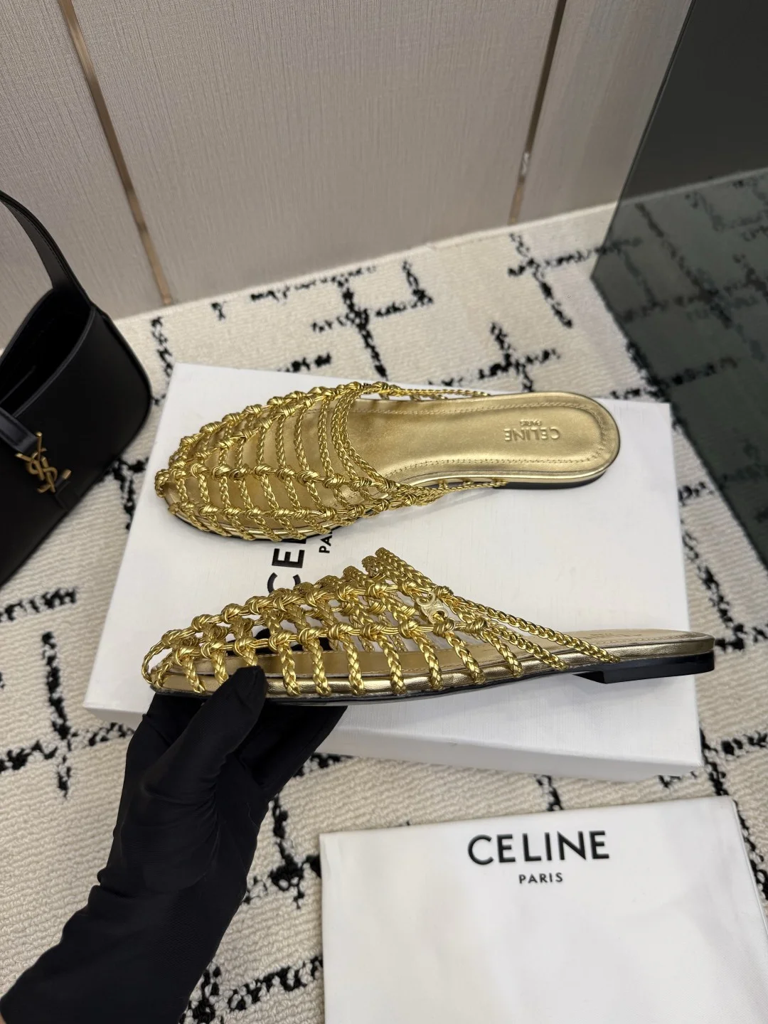CELINE Mules Calfskin Leather Gold EU35-40 B70202609110291 - Image 5