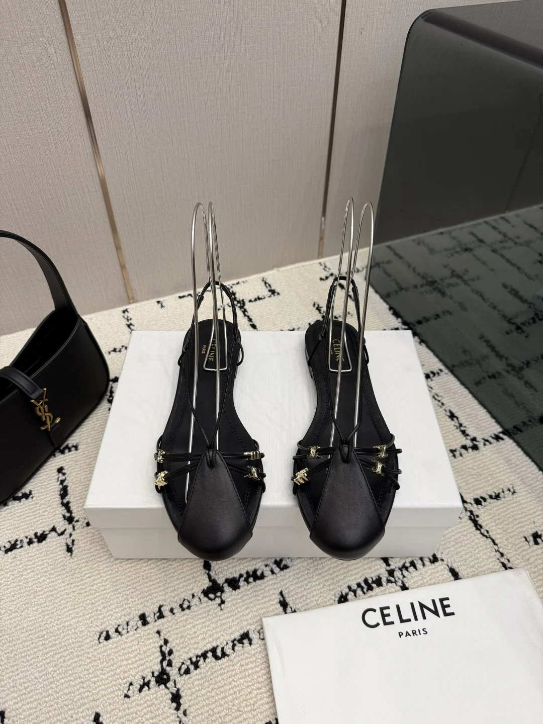 CELINE Sandals Genuine Leather Black-Gold EU35-40 B70202609110290