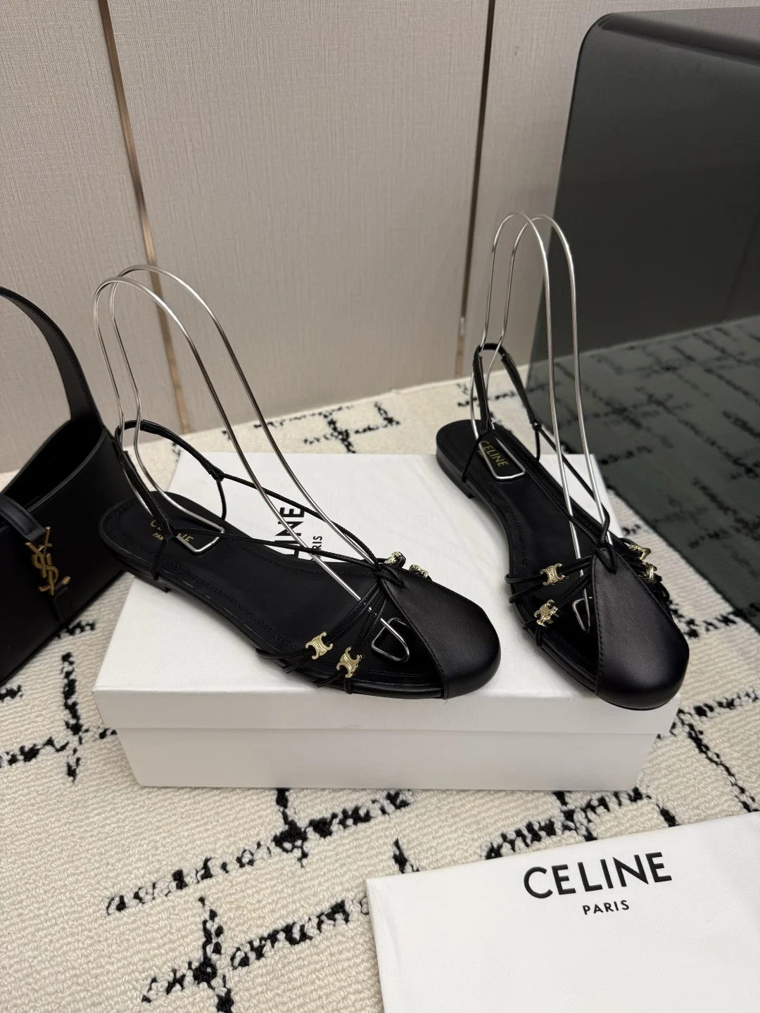 CELINE Sandals Genuine Leather Black-Gold EU35-40 B70202609110290 - Image 2