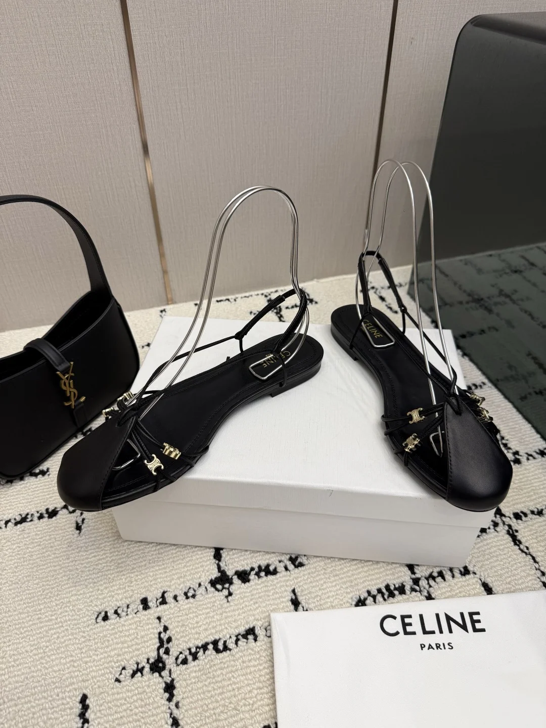 CELINE Sandals Genuine Leather Black-Gold EU35-40 B70202609110290 - Image 3